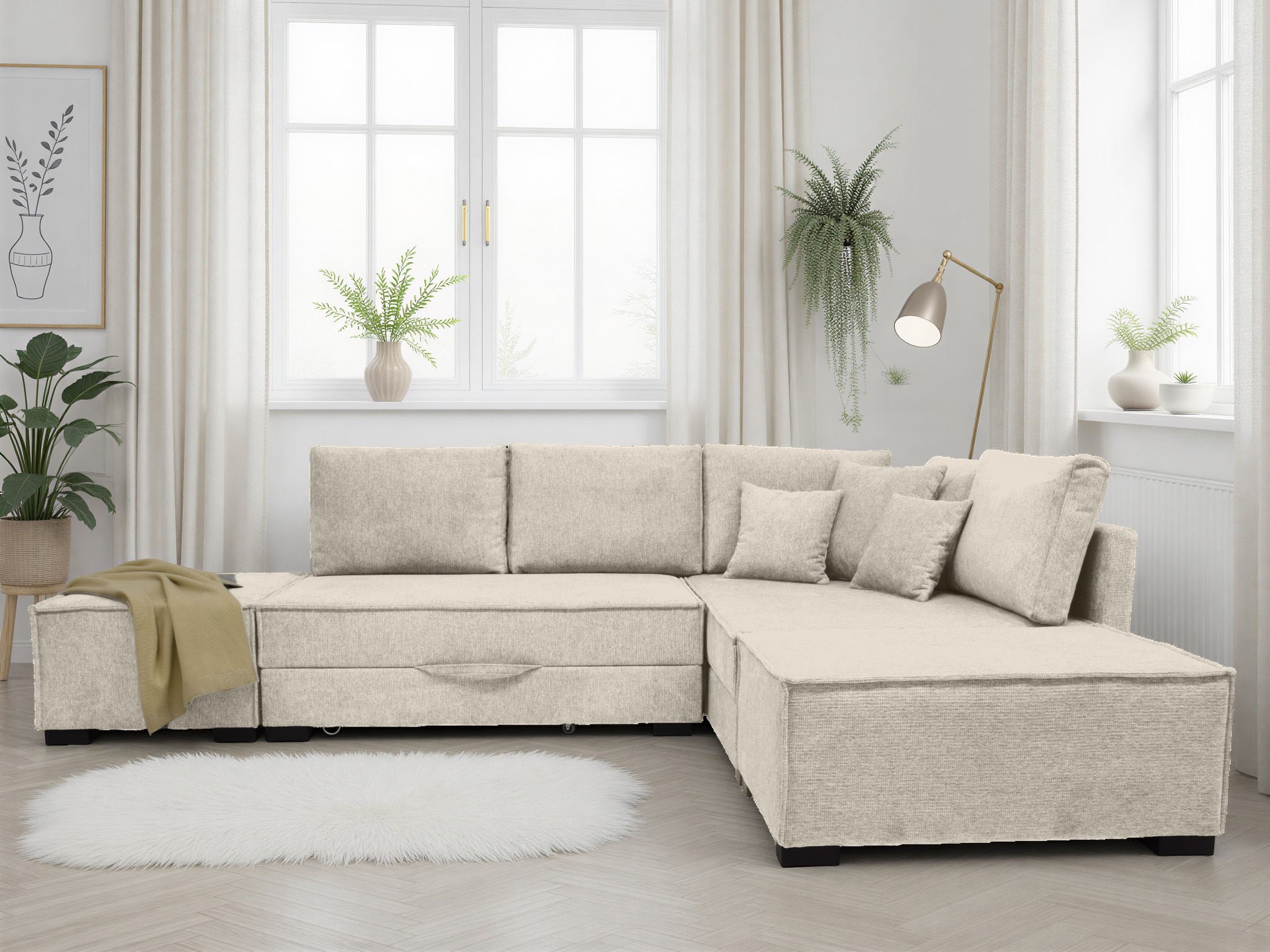 Home affaire "Night & Day L-Form, B: 316 cm mit Dauer-Schlaffunktion 180x200 cm" Set: Sofa & Hocker, Schlaffunktion, Bettkasten & Kissen, Boxspringbett