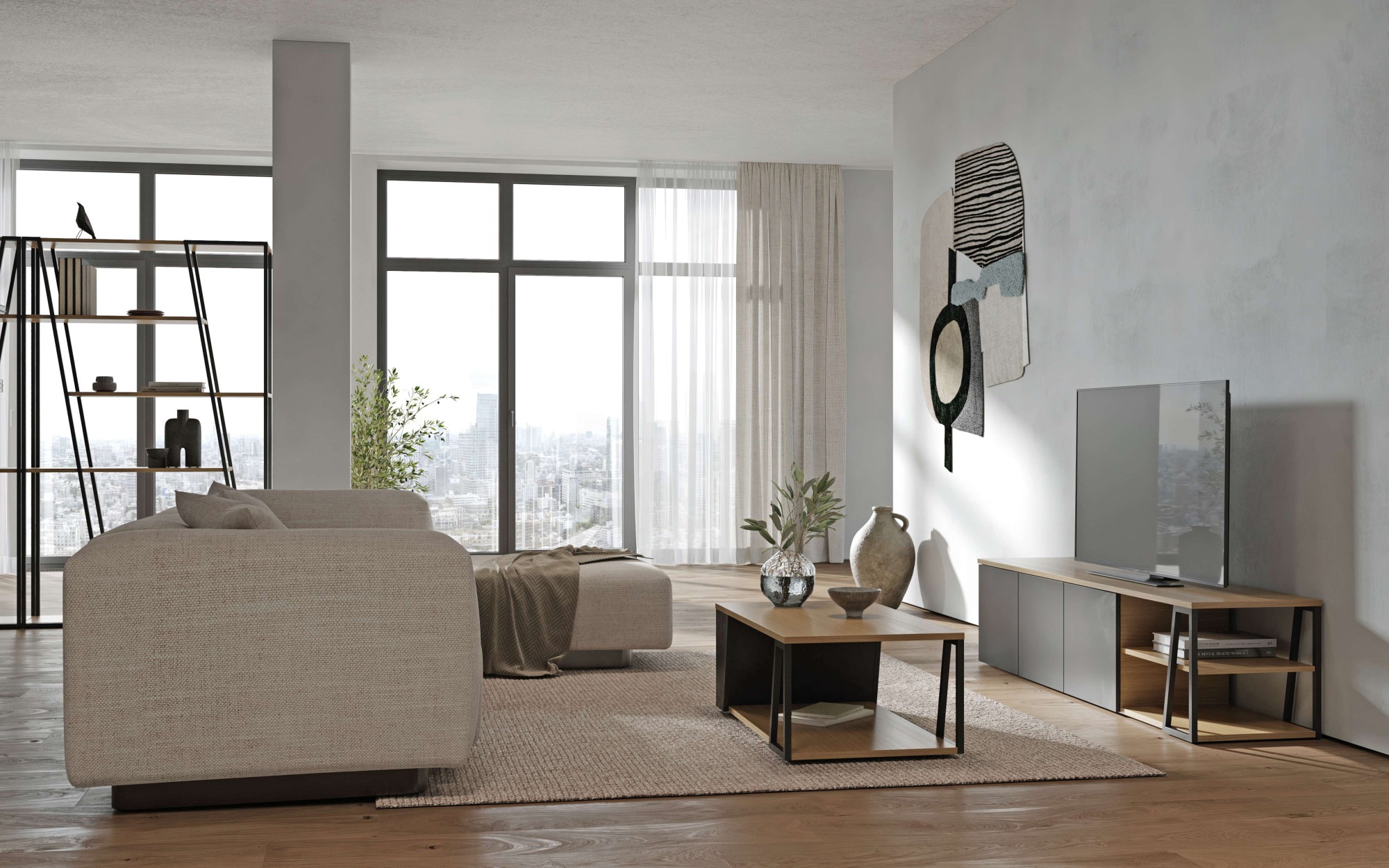 TemaHome TV-Bank »Albi TV Tisch, Lowboard, TV-Schrank, TV-Board,«, Großzügiger Stauraum mit Türen und offenen Fächern