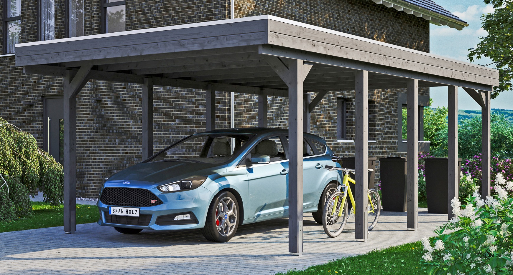 Skanholz Einzelcarport "Friesland" Massivholz 355 cm dunkelgrau
