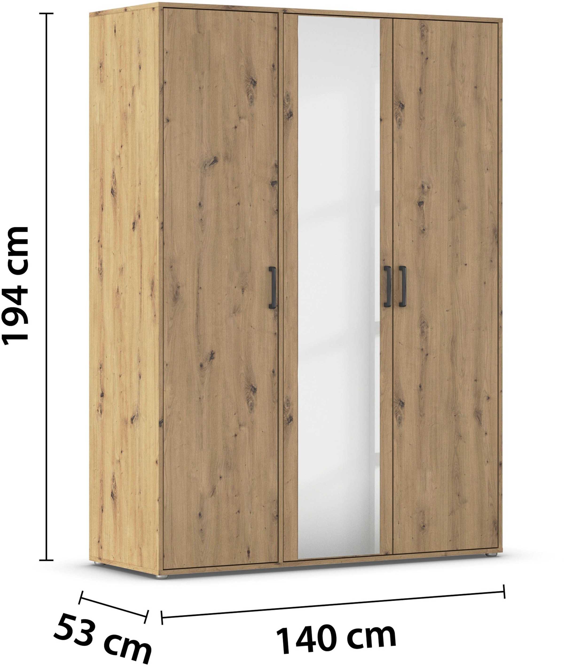 rauch Drehtürenschrank »Kleiderschrank Schrank Garderobe Wäscheschrank VOYAGER«, (in 3 verschiedenen Ausstattungen BASIC/CLASSIC/PREMIUM), mit modernen Griffen in Graumetallic und Spiegel
