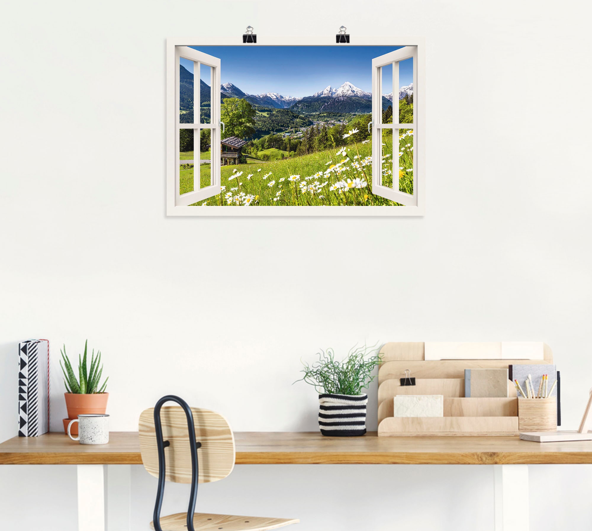 Artland Wandbild »Fensterblick Bayerischen Alpen«, Berge, (1 St.), als Alubild, Leinwandbild, Wandaufkleber oder Poster in versch. Größen