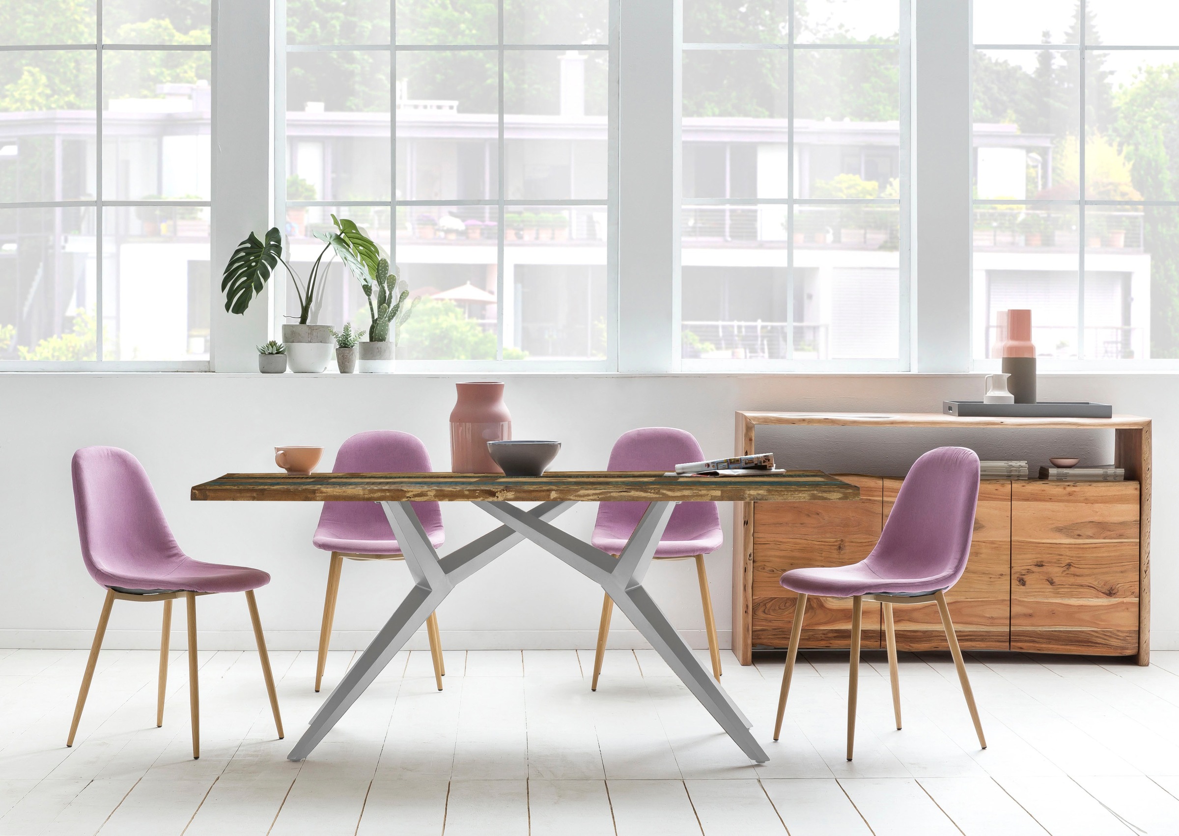 Esstisch SIT, bunt (bunt, antiksilber, antiksilber, bunt), B:220cm H:73cm T:100cm, Platte Altholz lackiert, Gestell Metall, Tische, Esstisch, Platte Altholz lackiert 3