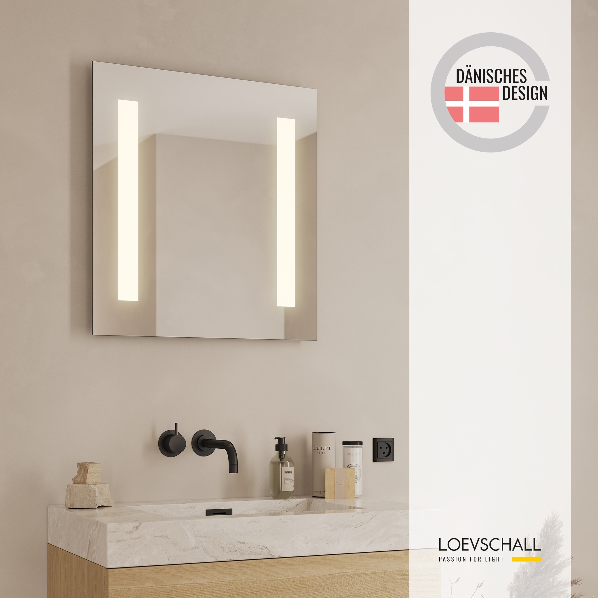Thumbnail - Loevschall Badspiegel "Römö Quadratisch, Spiegel mit LED Beleuchtung, Lichtspiegel" Verstellbarer Badezimmerspiegel mit ...