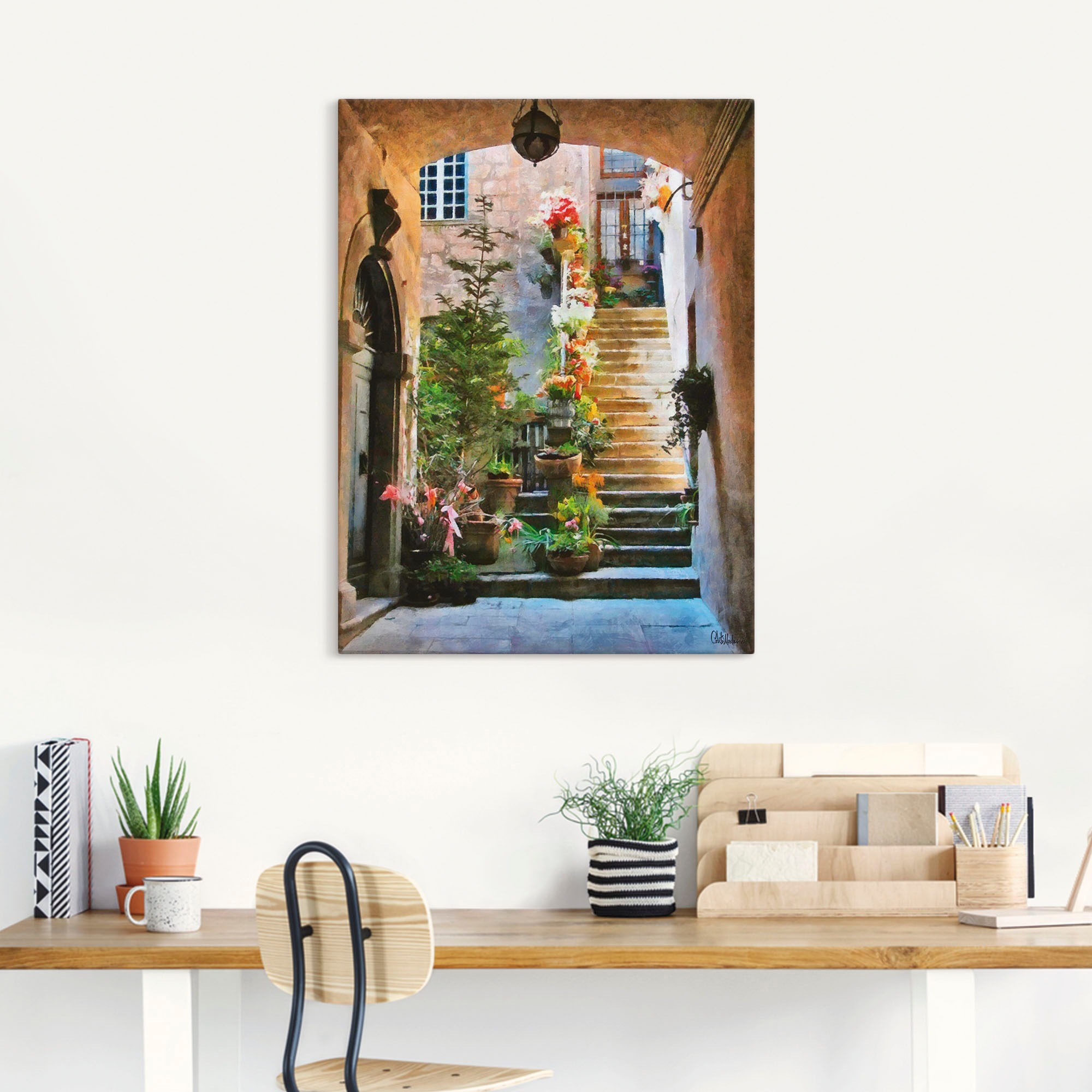 Artland Wandbild "Treppe mit Blumen" Elemente der Architektur 1 Stk. tlg. a günstig online kaufen