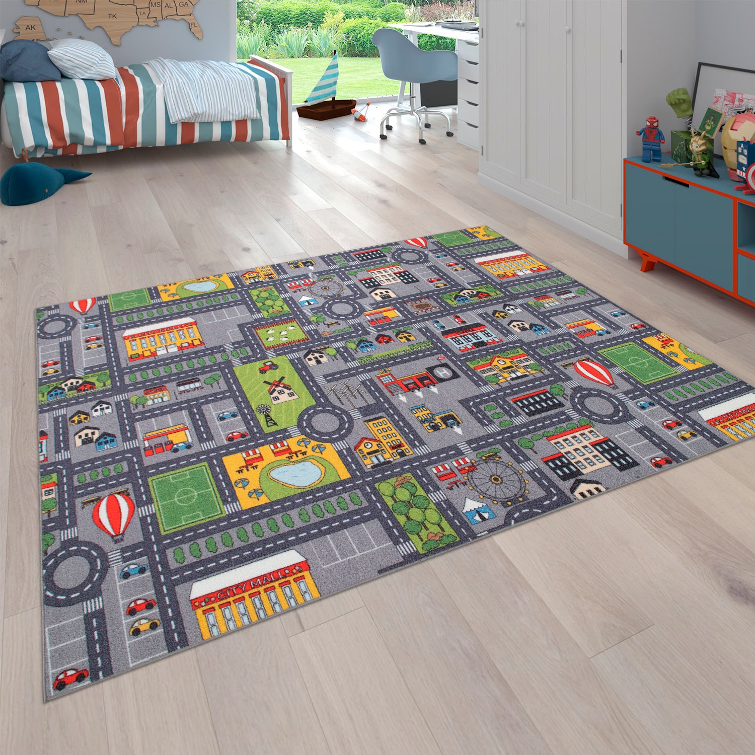 Paco Home Kinderteppich »Bino 577«, rechteckig, 4 mm Höhe, Kurzflor, Straßen-Spiel-Teppich, Kinderzimmer