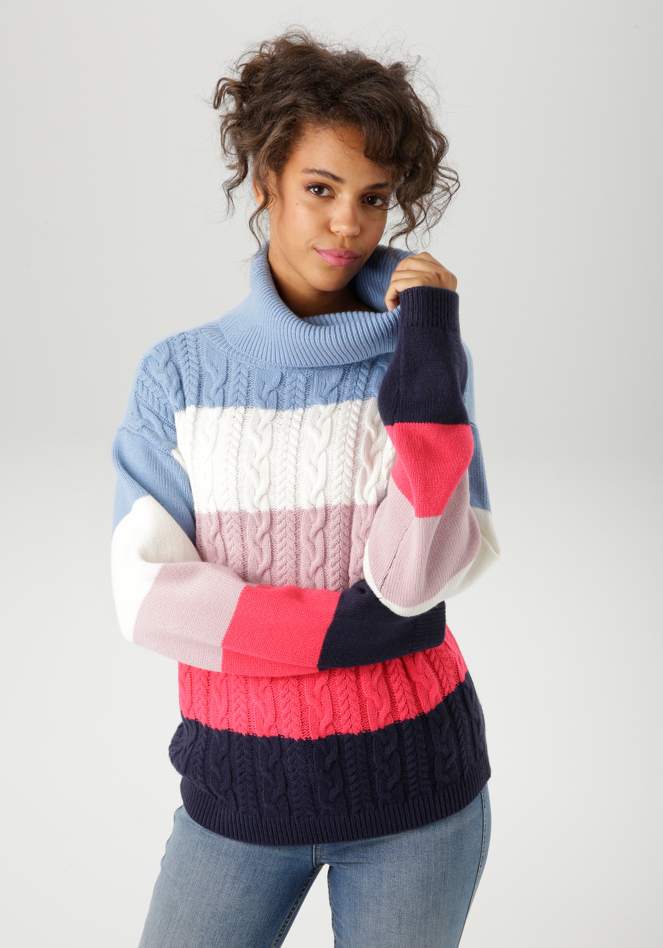 Aniston CASUAL Strickpullover in farbenfroher oder gedeckteren Farbkombinat günstig online kaufen