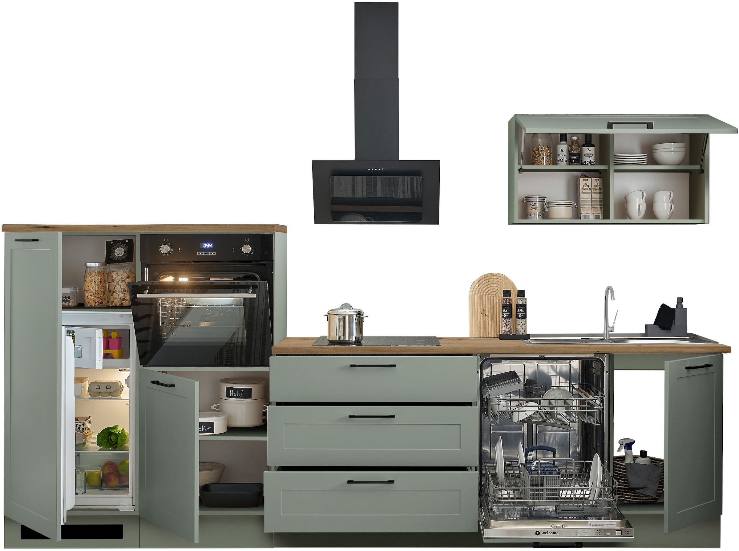 BASIC by Balculina Küchenzeile »Marsi«, Breite 320 cm, höhenverstellbare Füße, mit Soft-Close-Funktion