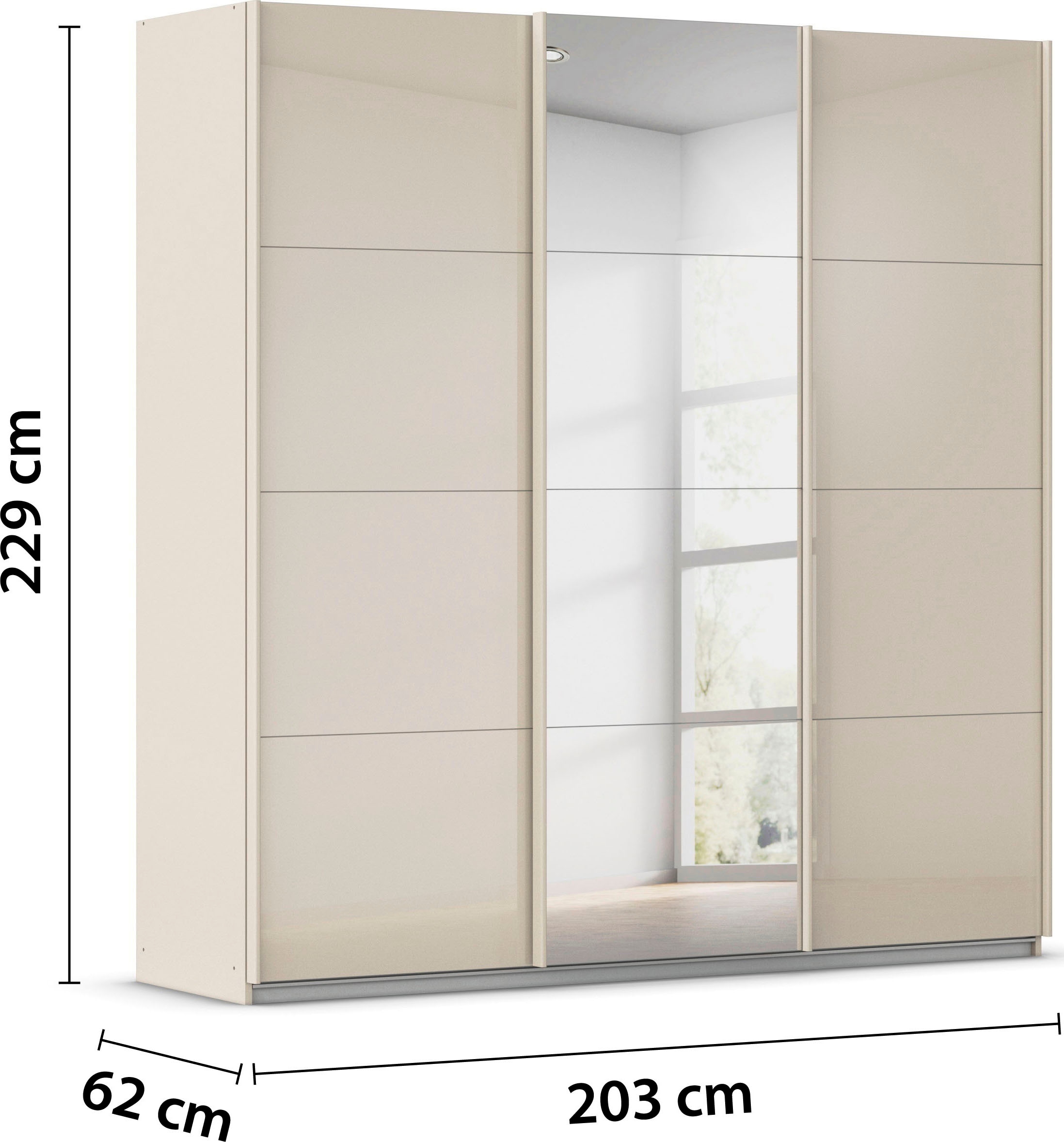 rauch Schwebetürenschrank »Kleiderschrank Kleiderschränke Schrank Garderobe AGORDO mit Glasfront«, durchdachte Innenausstattung, in 4 Breiten und 2 Höhen MADE IN GERMANY