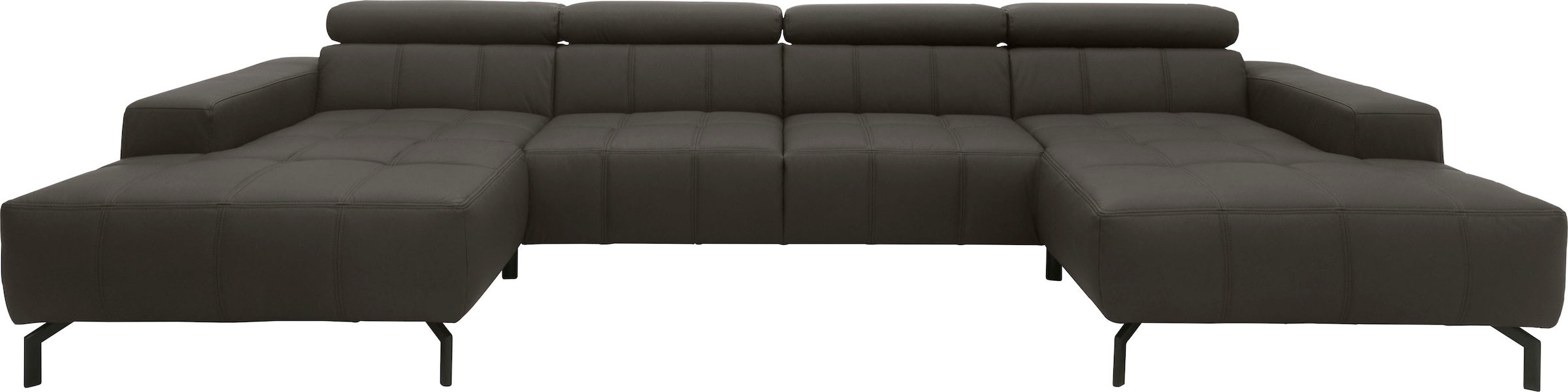 DOMO collection Wohnlandschaft »Cunelli tolle Sitznähte als Designelement, fester Sitzkomfort, U-Form«, wahlweise mit Kopfteilverstellung, bodenfrei