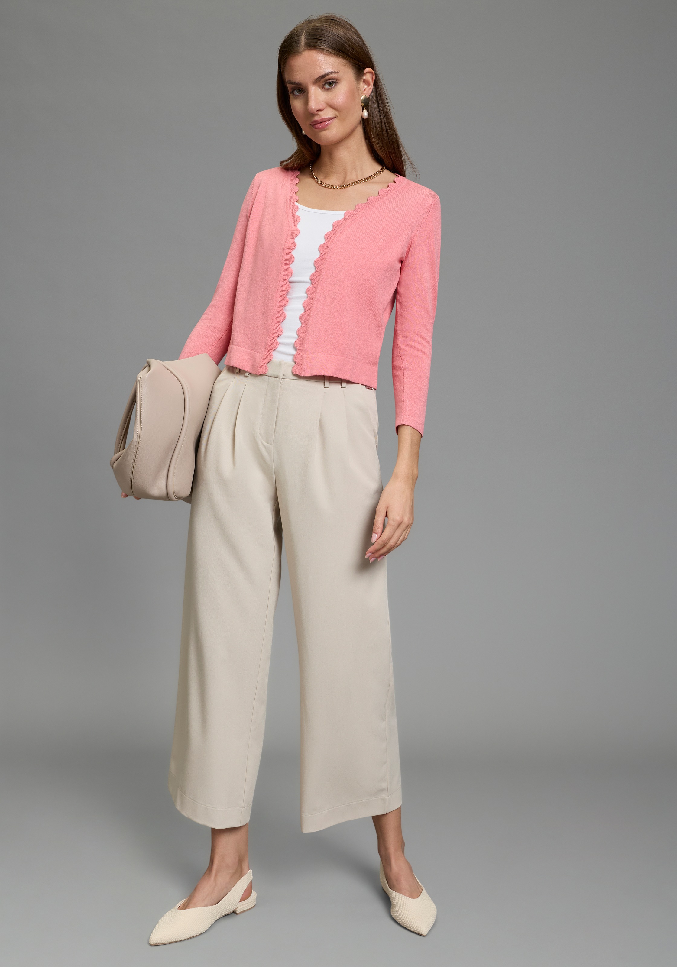 Strickjacke LAURA SCOTT, Damen, Gr. 40/42, rosa, Feinstrick, Obermaterial: 70% Viskose, 30% Polyamid, unifarben, figurumspielend taillenbedeckt, V-Ausschnitt, Strickjacken Strickjacke, mit femininer Wellenkante 3