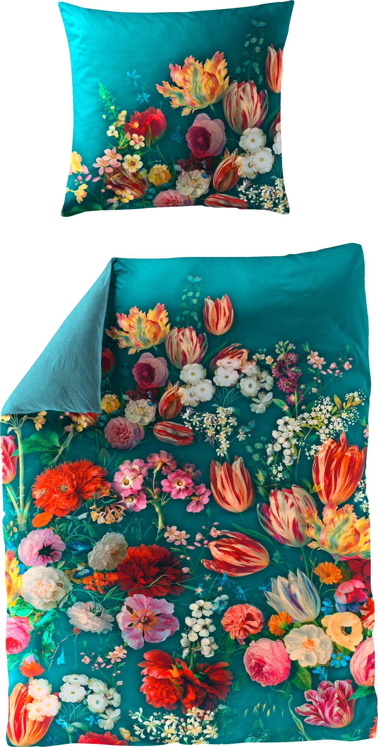 BIERBAUM Wendebettwäsche "Petrol Flowers" 2 Stk. tlg. mit innovativem Digit günstig online kaufen