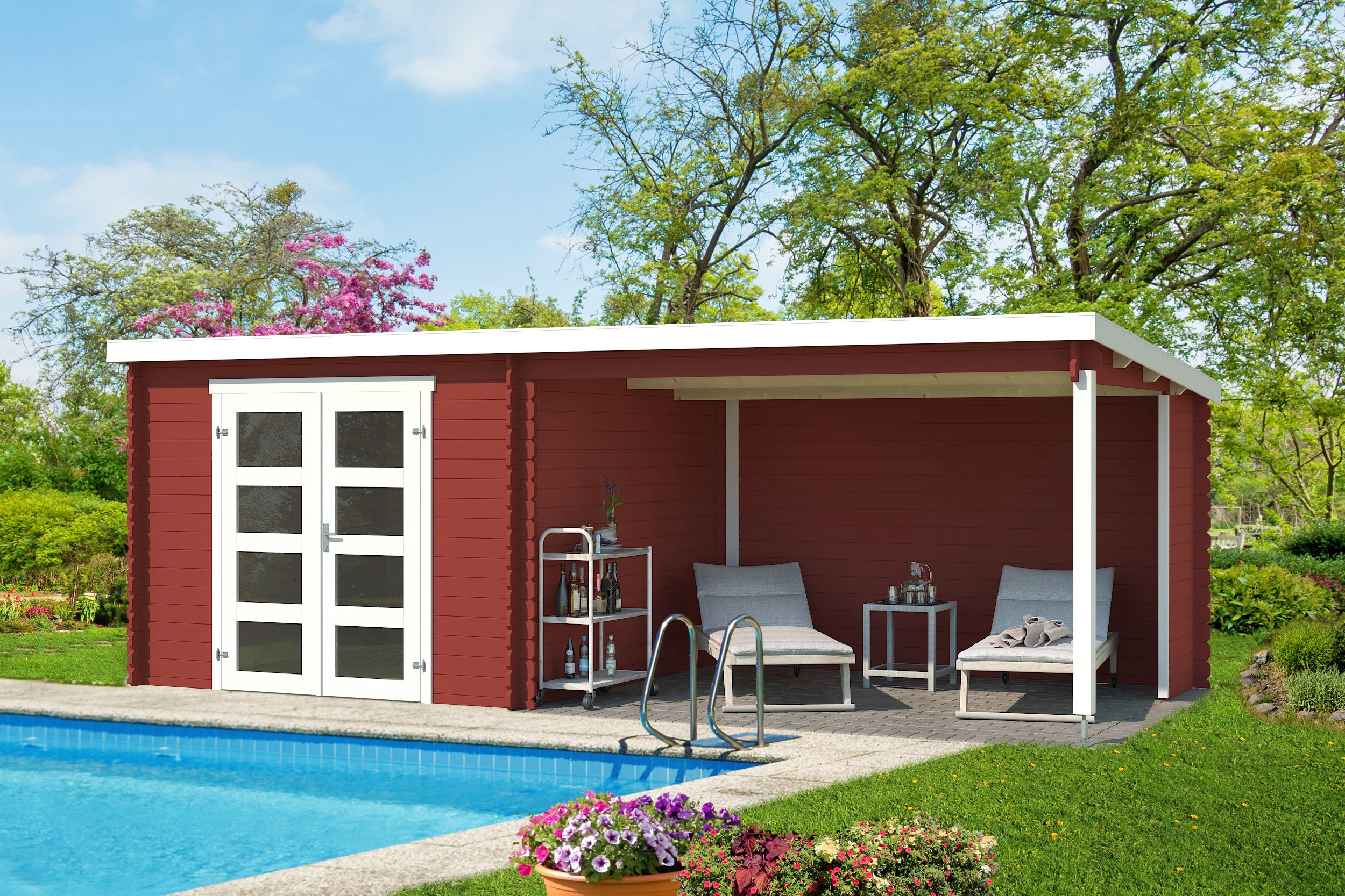 LASITA MAJA Gartenhaus "Novia 275 Plus" Blockbohlenhaus 28mm, mit Anbau