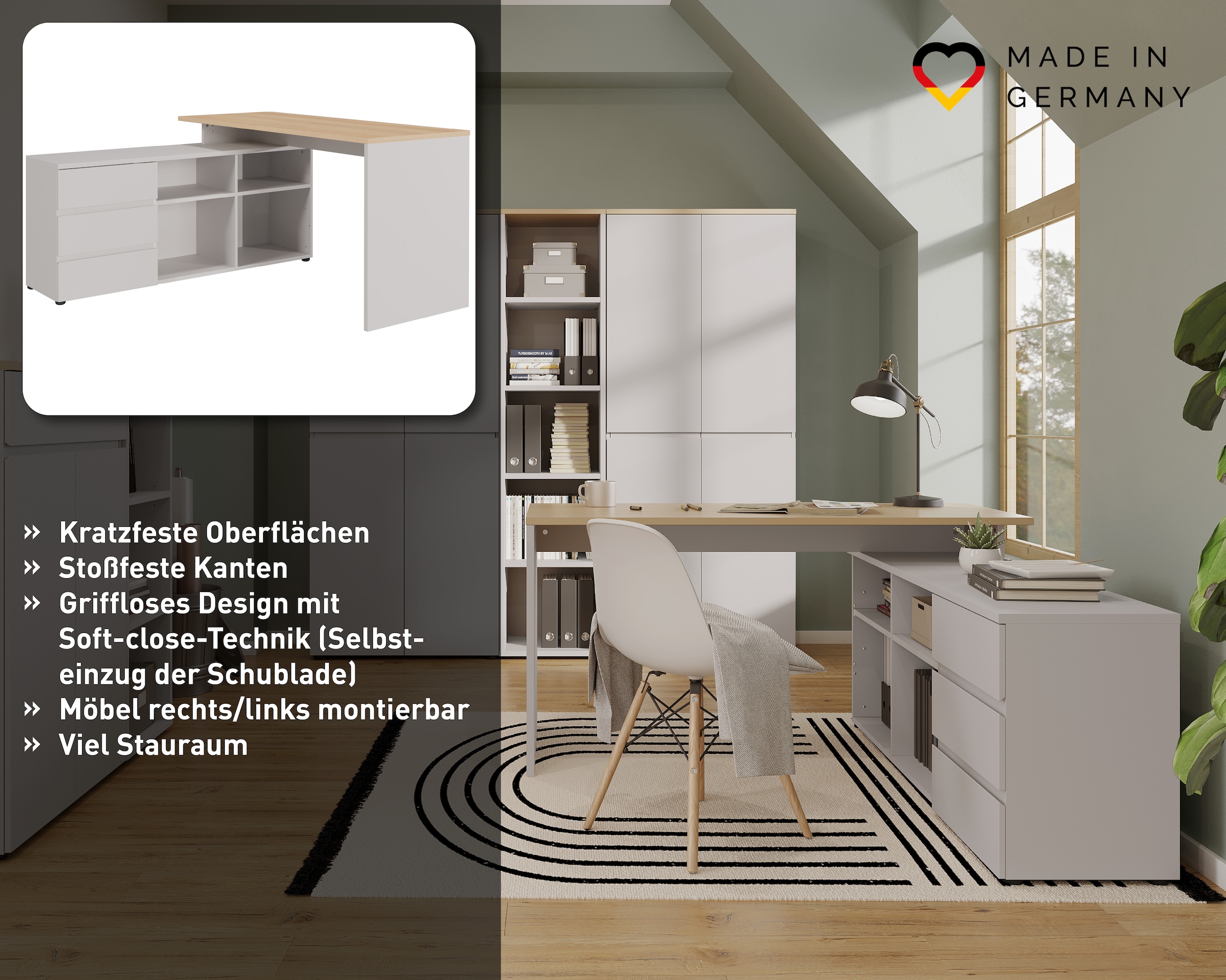 GERMANIA Eckschreibtisch »Lissabon« Winkelschreibtisch mit integriertem Sideboard