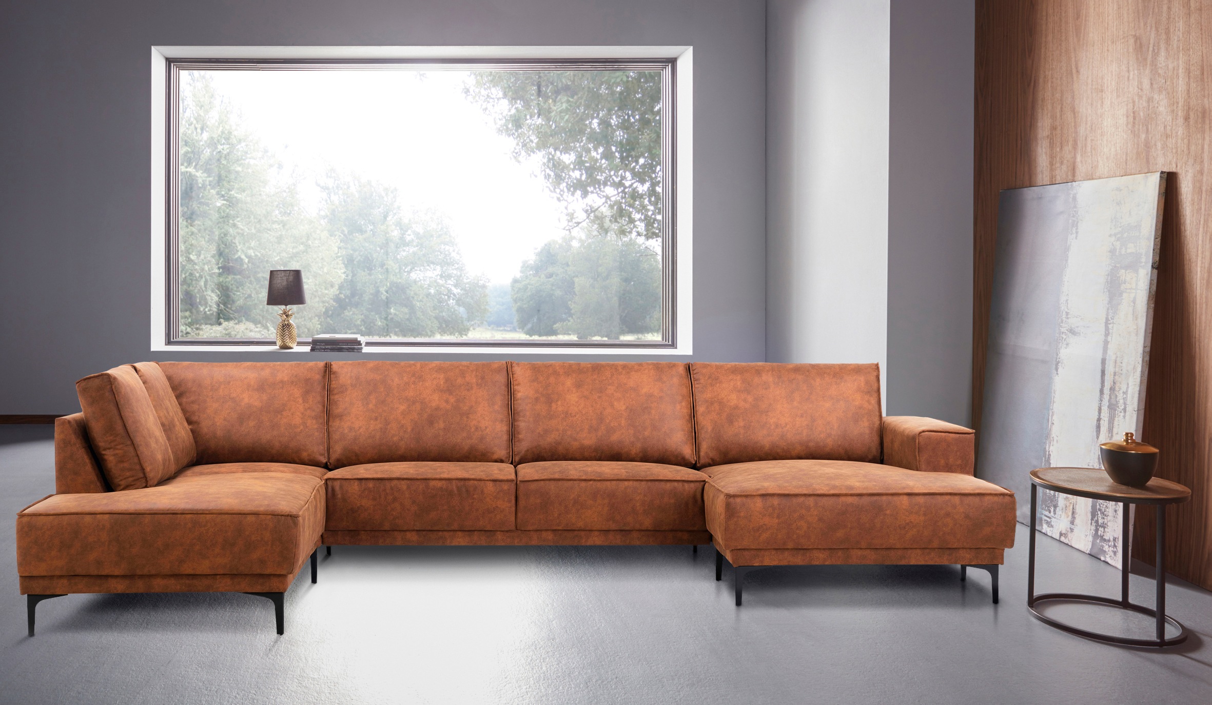 Places of Style Wohnlandschaft »Oland«, U-Form, 345 cm, Wellenunterfederung, Skandi-Design, Metallfüße