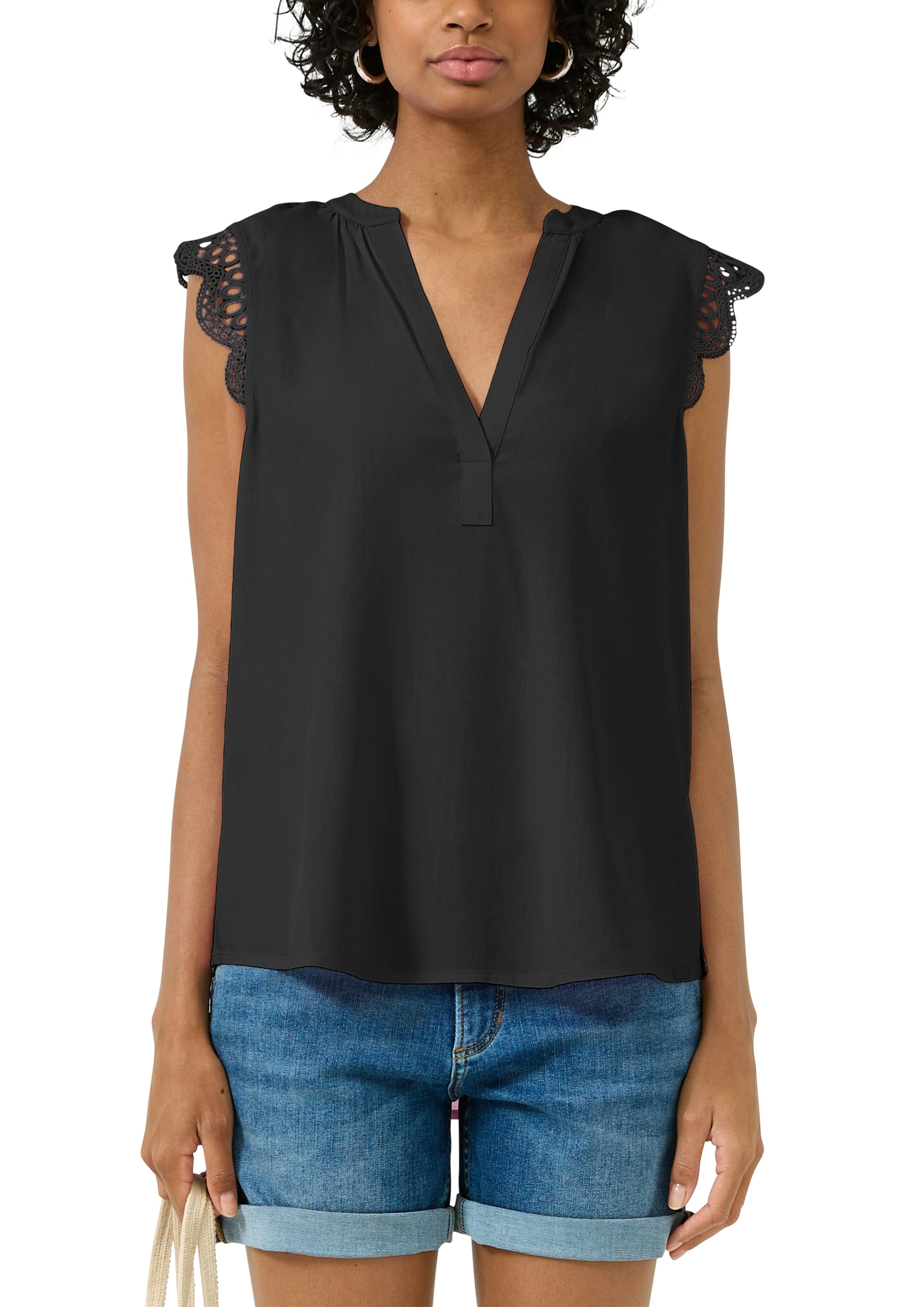 QS Blusentop Sommmertop mit Häkel-Details an der Schulter