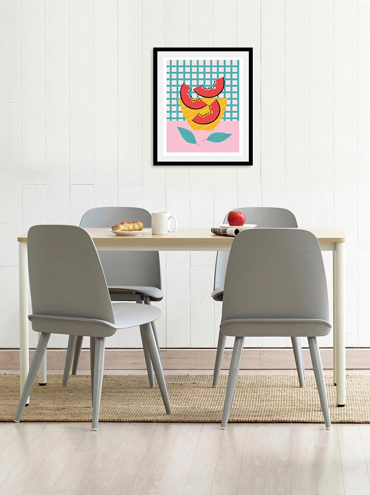 queence Bild »Findus«, Obst-Obst Bilder-Essen-Lebensmittel-Kunst-Abstrakt-Figuren, (1 St.), HD Premium Poster-Druck inkl. Holzrahmen