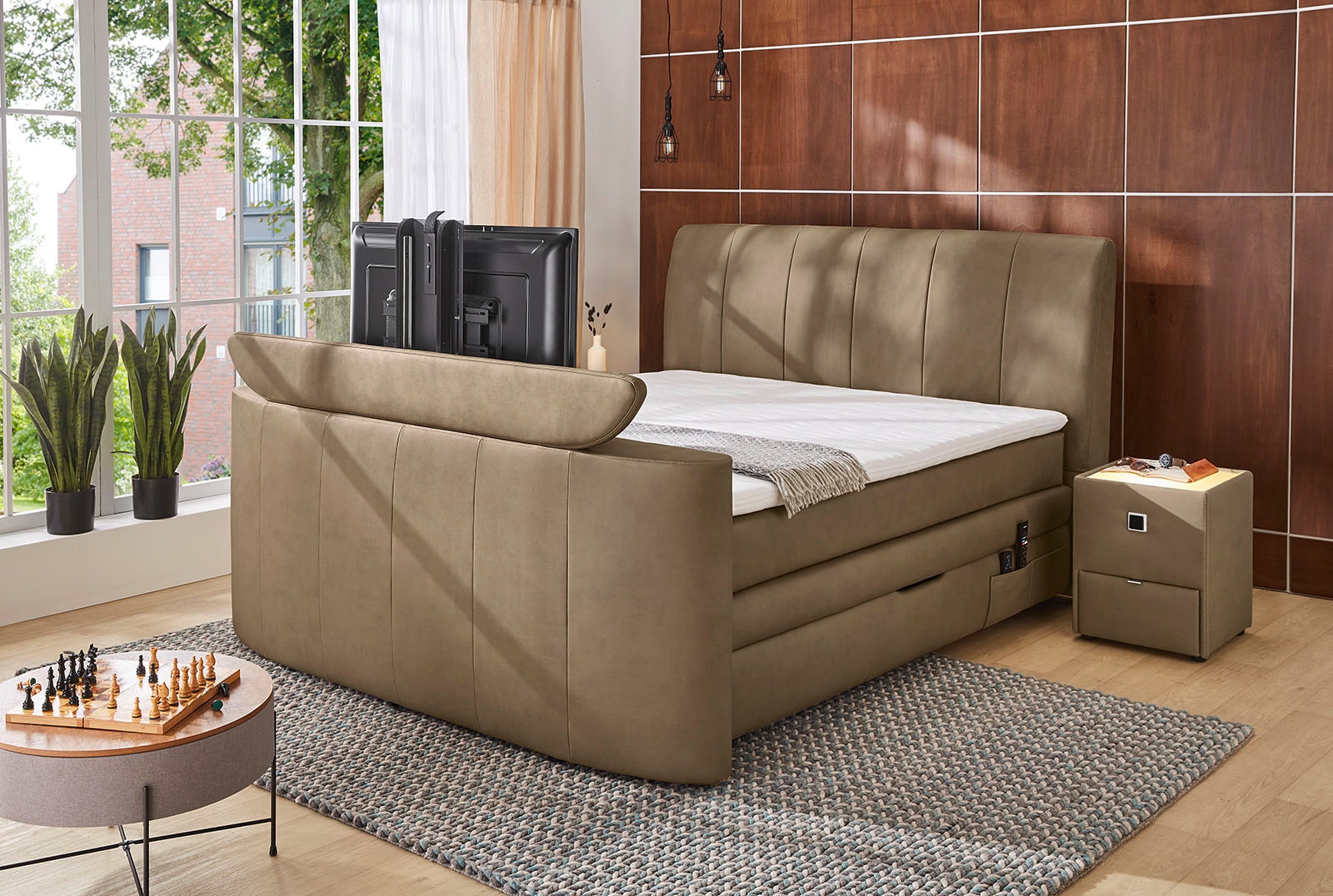 Jockenhöfer Gruppe "Bel Air erhältlich in der Größe 180x200cm" mit versenkbarem TV-Lift und Fernbedienung, Bettkasten/Stauraum