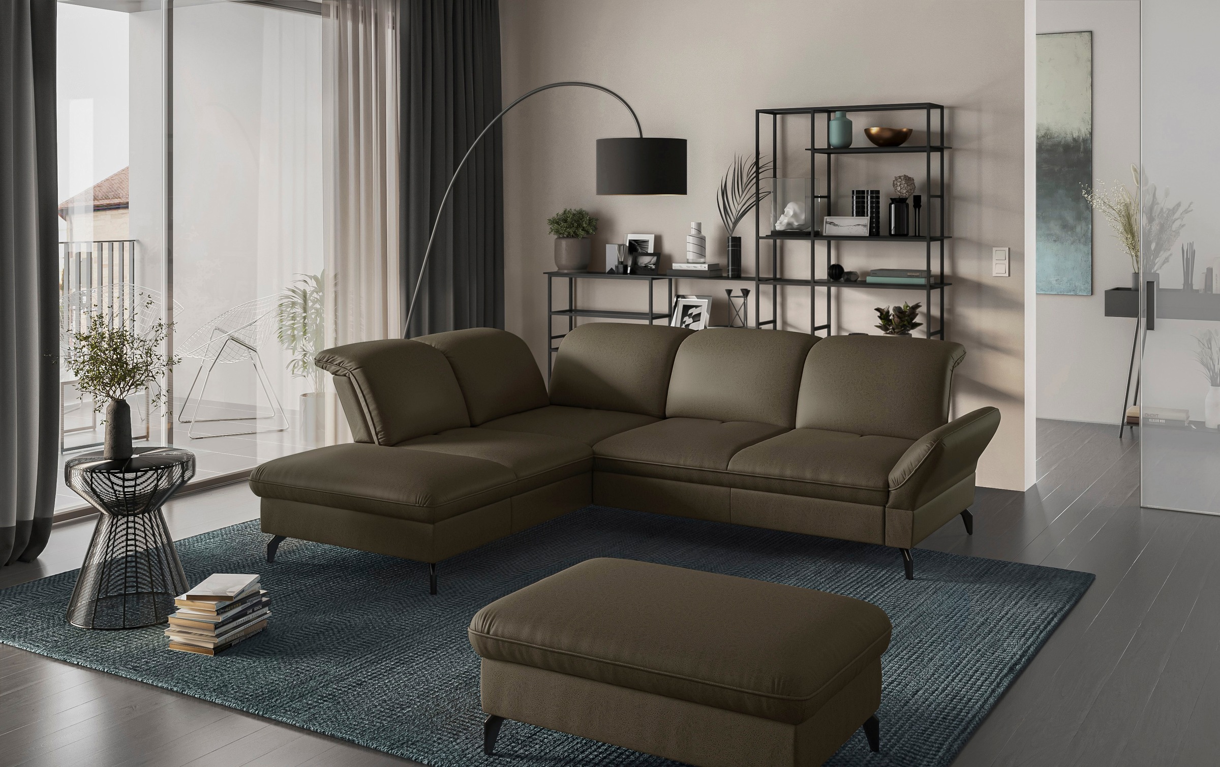 sit&more Ecksofa »Leandro L-Form«, Wahlweise mit Bett-, Kopfteil - und Armlehnfunktion, sowie Stauraum