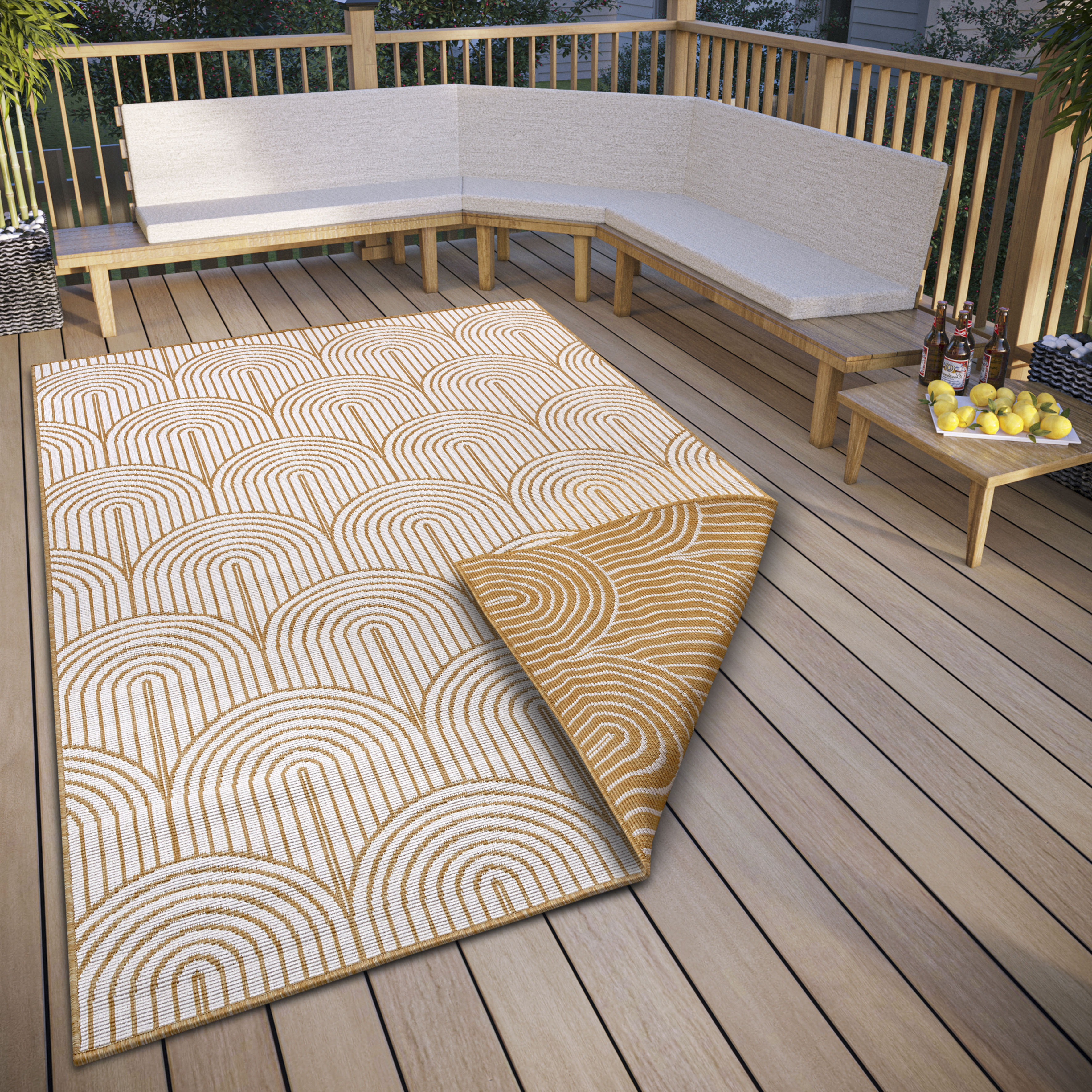 Outdoorteppich HANSE HOME "Pangli, Wendeteppich", gelb (ocker), B:80cm H:5mm L:150cm, Polypropylen (PP), Teppiche, Outdoorteppich, In-& Outdoor, Teppich, Wetterfest, Balkon, Garten, Wohnzimmer, Modern