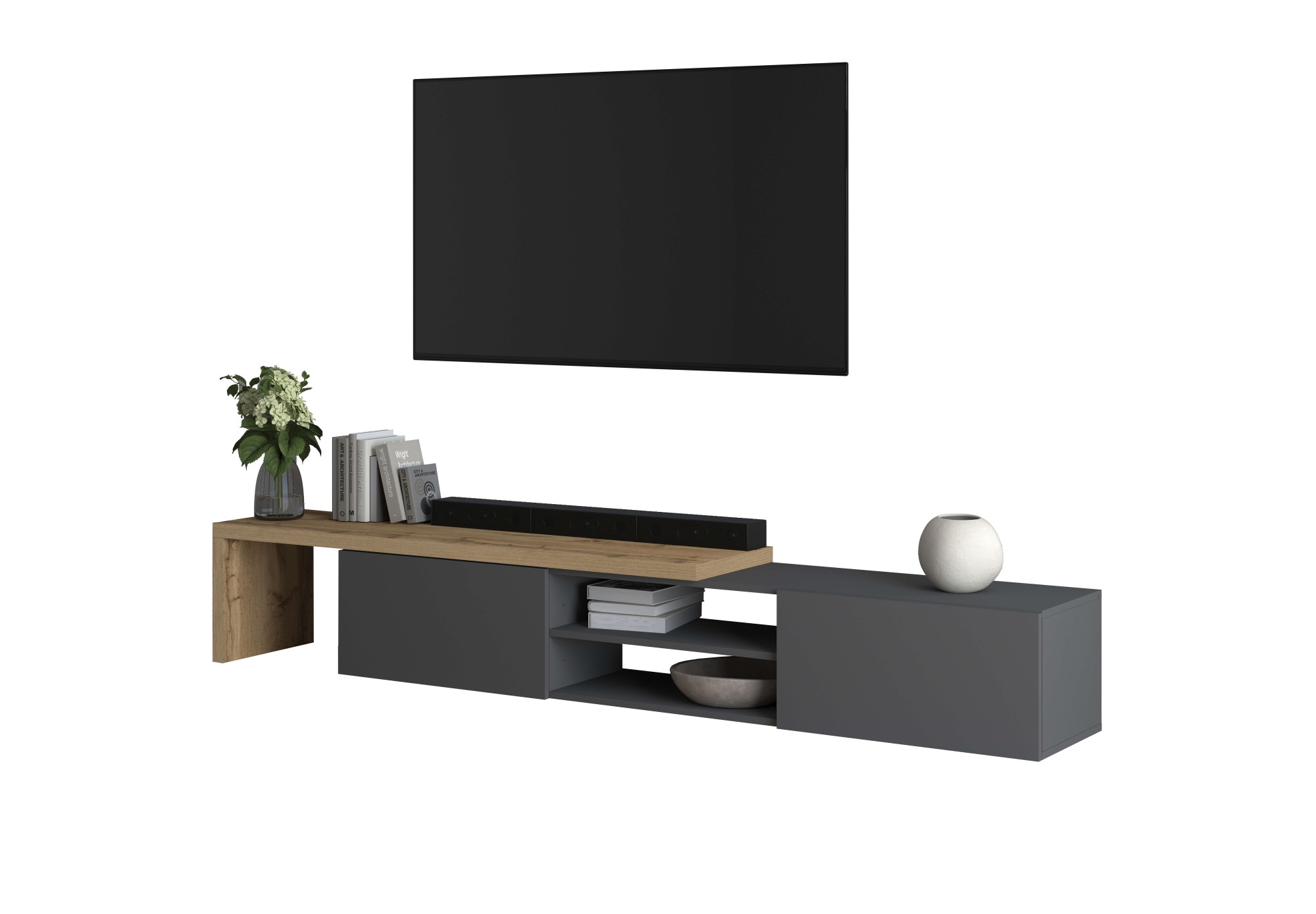 OTTO home Lowboard »New Garda,Lowboard mit Aufsatz,TV-Board mit Ausatz,TV-Schrank-Tv Bank« 1 Stk. tlg. Breite verstellbar v. 183 bis 310 cm,2 Klappen  und L-Förmiger Aufsatz