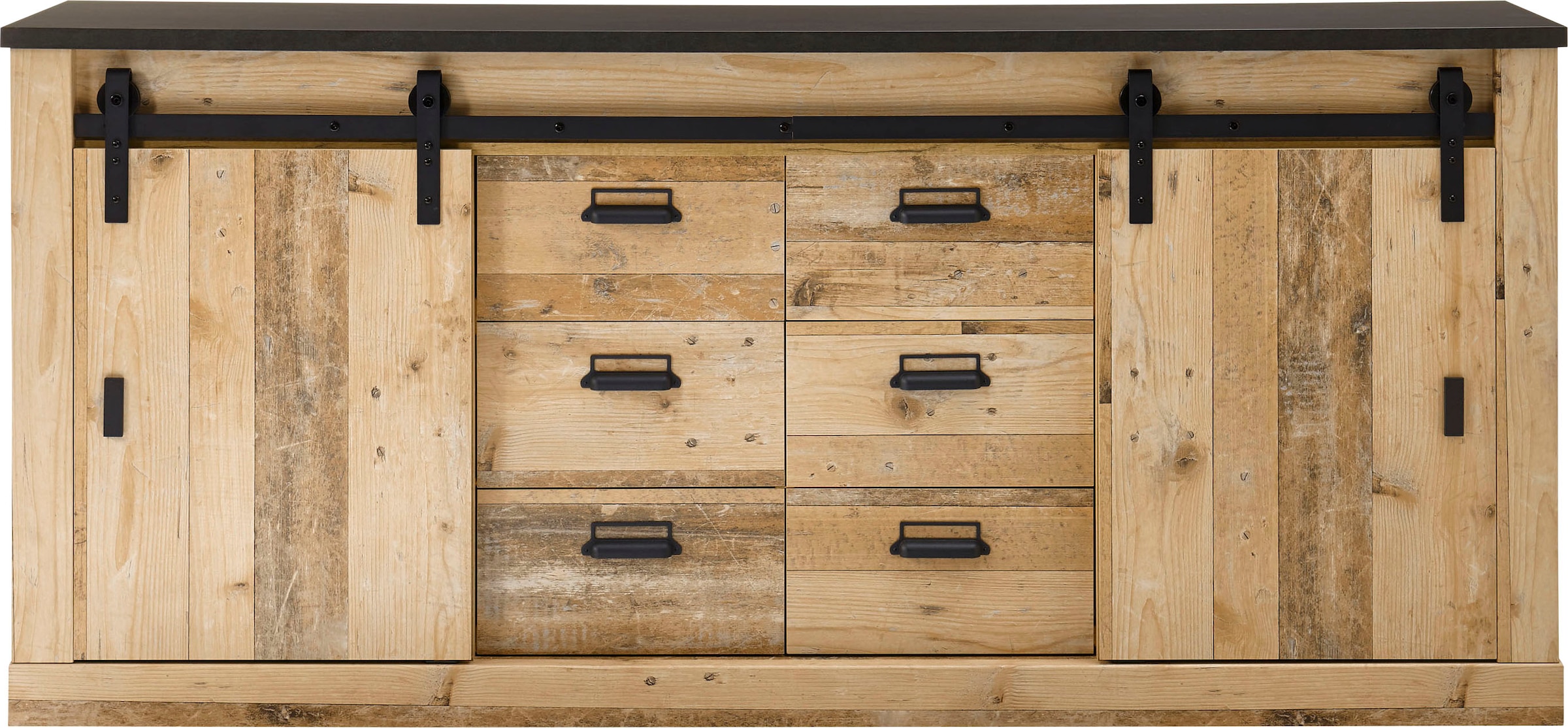 Home affaire Sideboard »SHERWOOD«, modernes Holz Dekor, mit Scheunentorbeschlag aus Metall, Breite 201 cm
