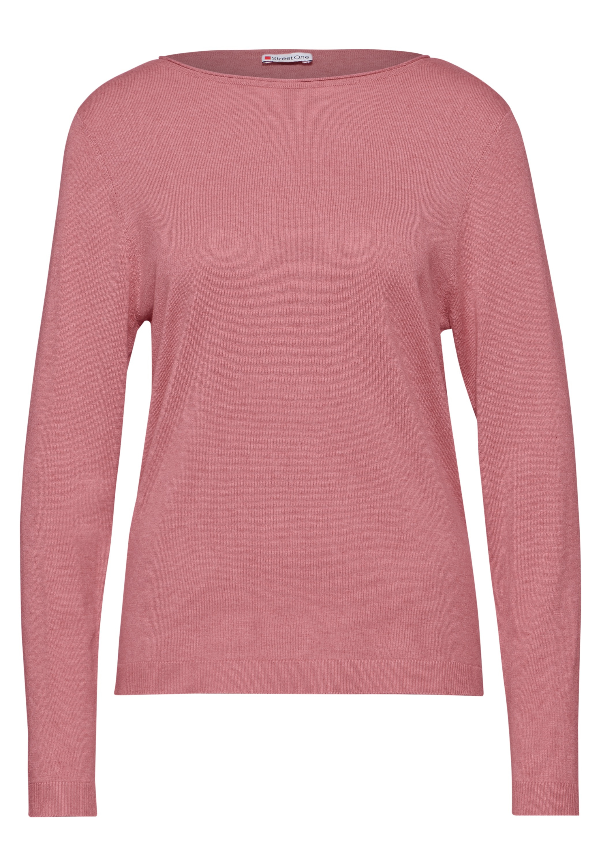 Strickpullover STREET ONE, Damen, Gr. 42, rosa (sugar coral meliert), Stoff, 60% Viskose, 40% Baumwolle, unifarben, gerade normal, U-Boot-Ausschnitt, Bündchen, Pullover Strickpullover, mit U-Boot-Ausschnitt 3
