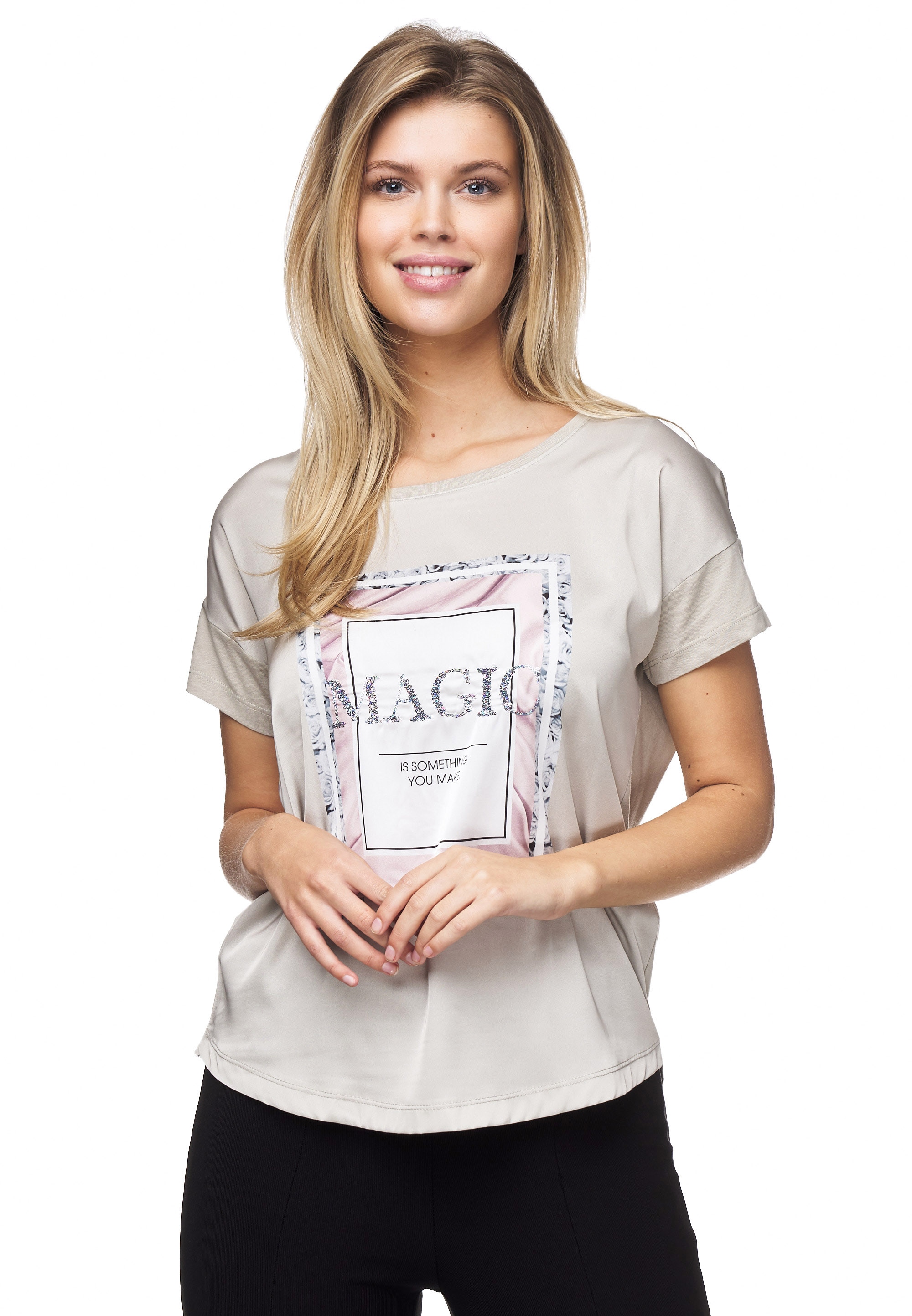Decay T-Shirt, mit modischem Pailletten-Schriftzug
