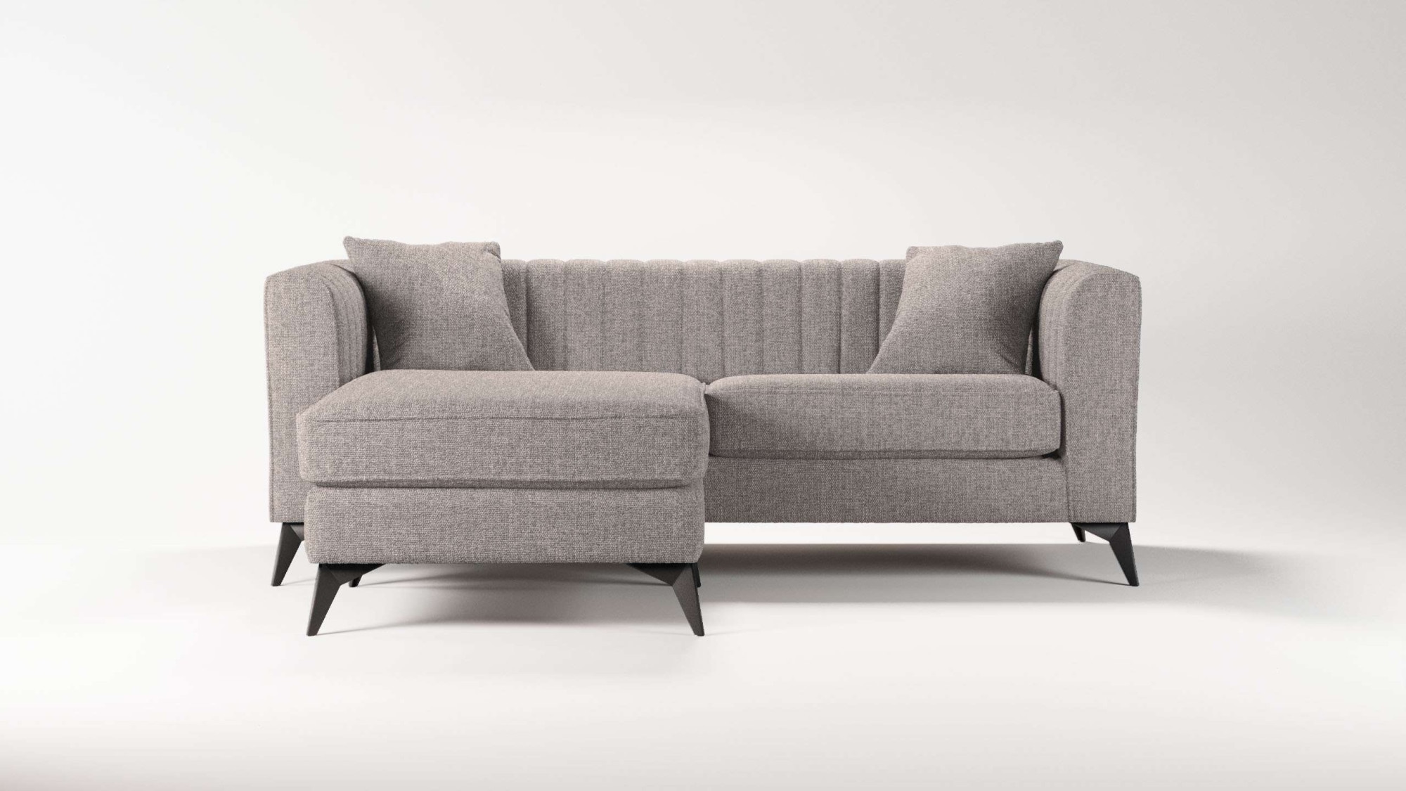 Places of Style Ecksofa »MATTHEW L-Form ideal für kleine Räume, Maße B/T/H: 201/162/74 cm«, elegantes Designsofa, feine Steppung im Rücken, incl. Zierkissen