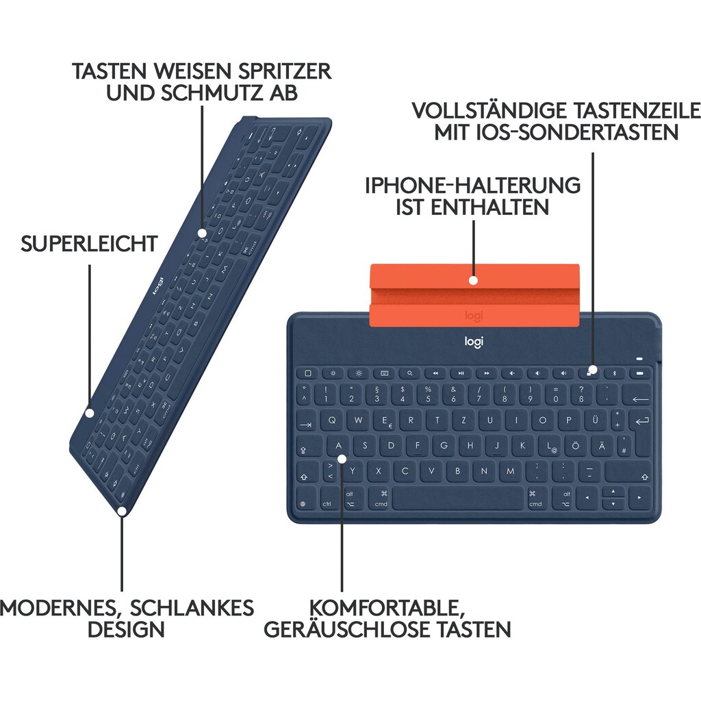 Logitech Apple-Tastatur »Keys-To-Go«, (iOS Sondertasten-Multimedia-Tasten-Lautstärkeregler-USB-Anschluss)