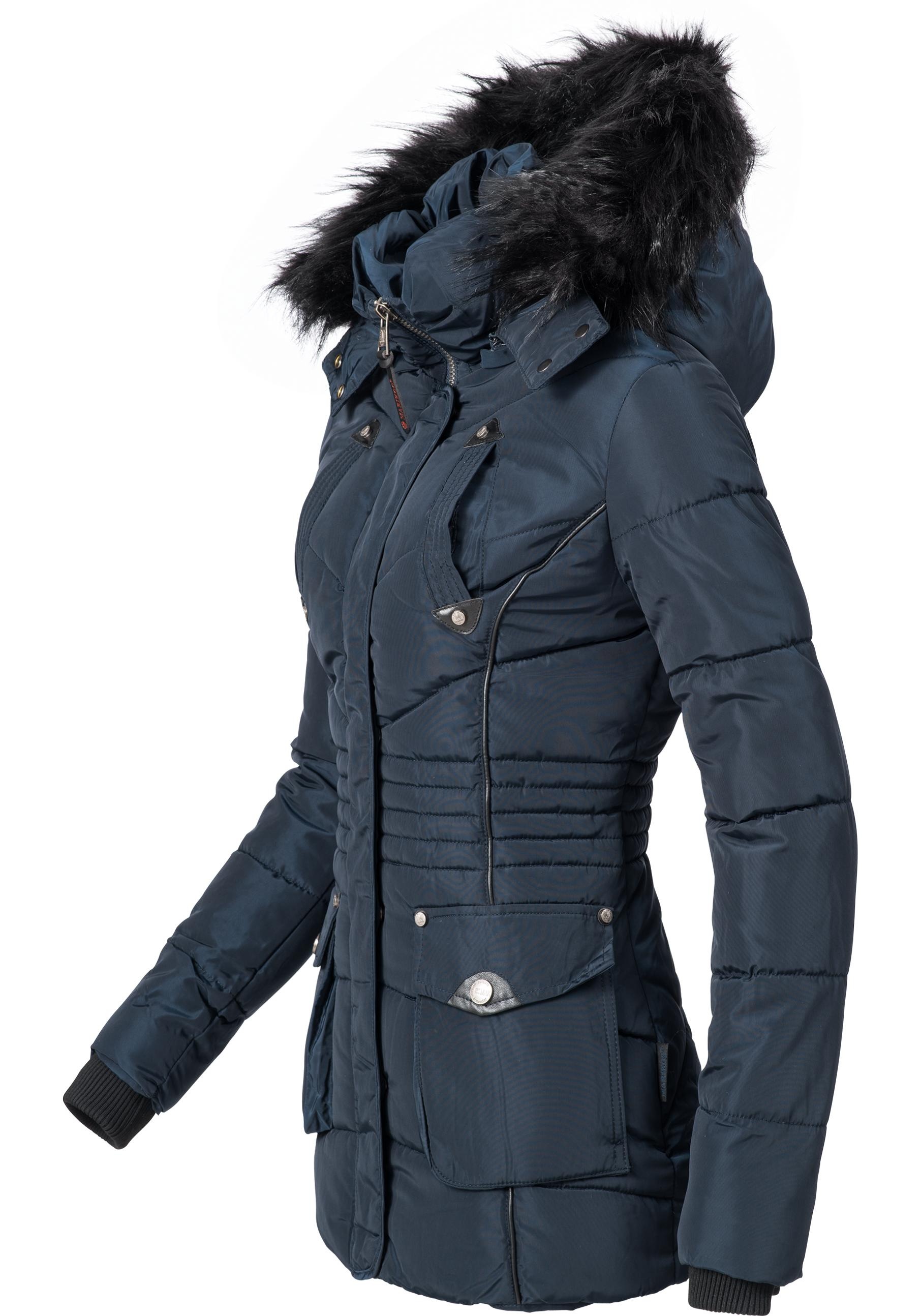 Marikoo Steppjacke »Vanilla«, mit Kapuze, edle Winterjacke m. Kunstfellkapuze