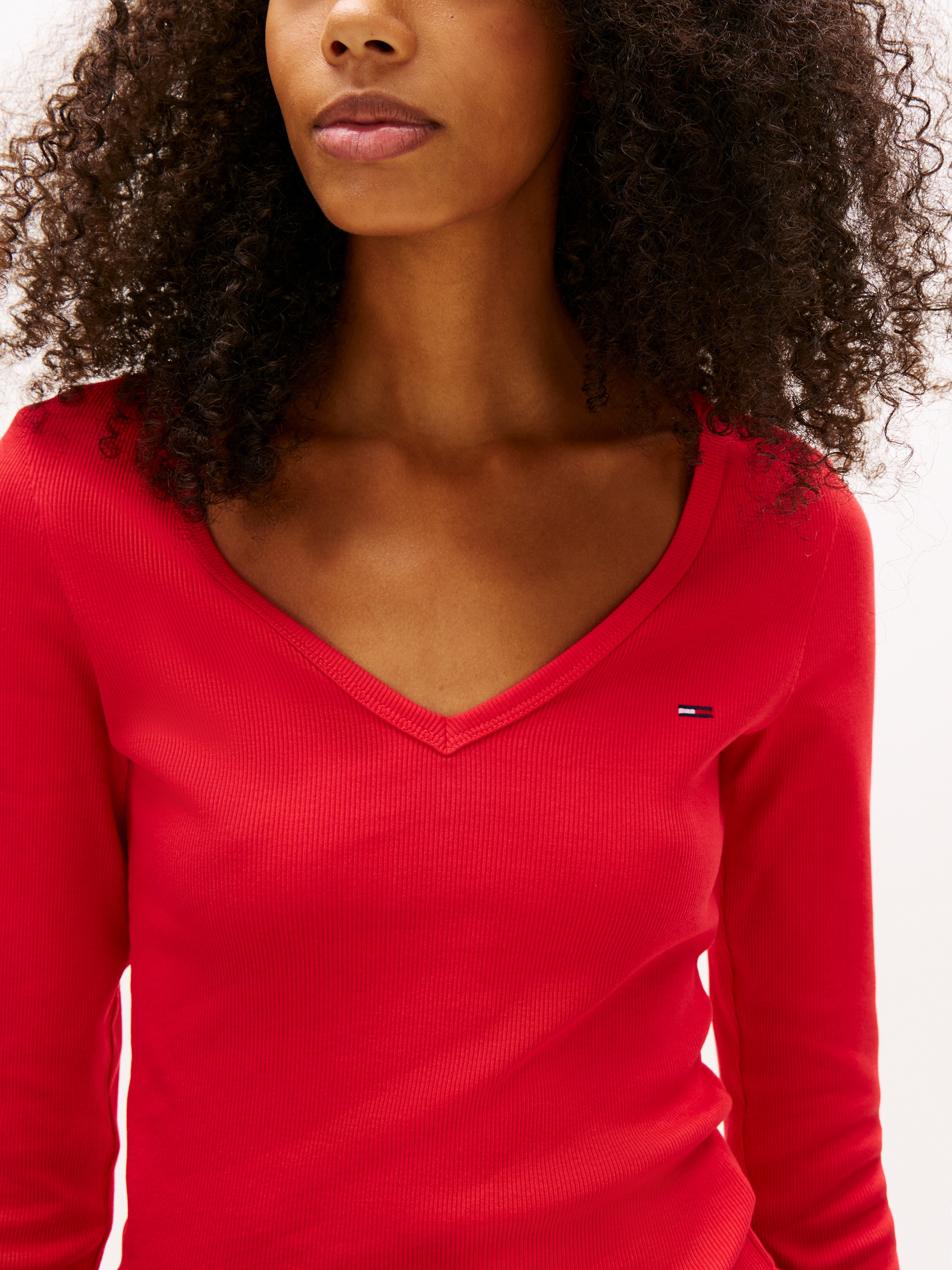 Tommy Jeans Langarmshirt "TJW SLIM ESSENTIAL RIB V LS" günstig online kaufen