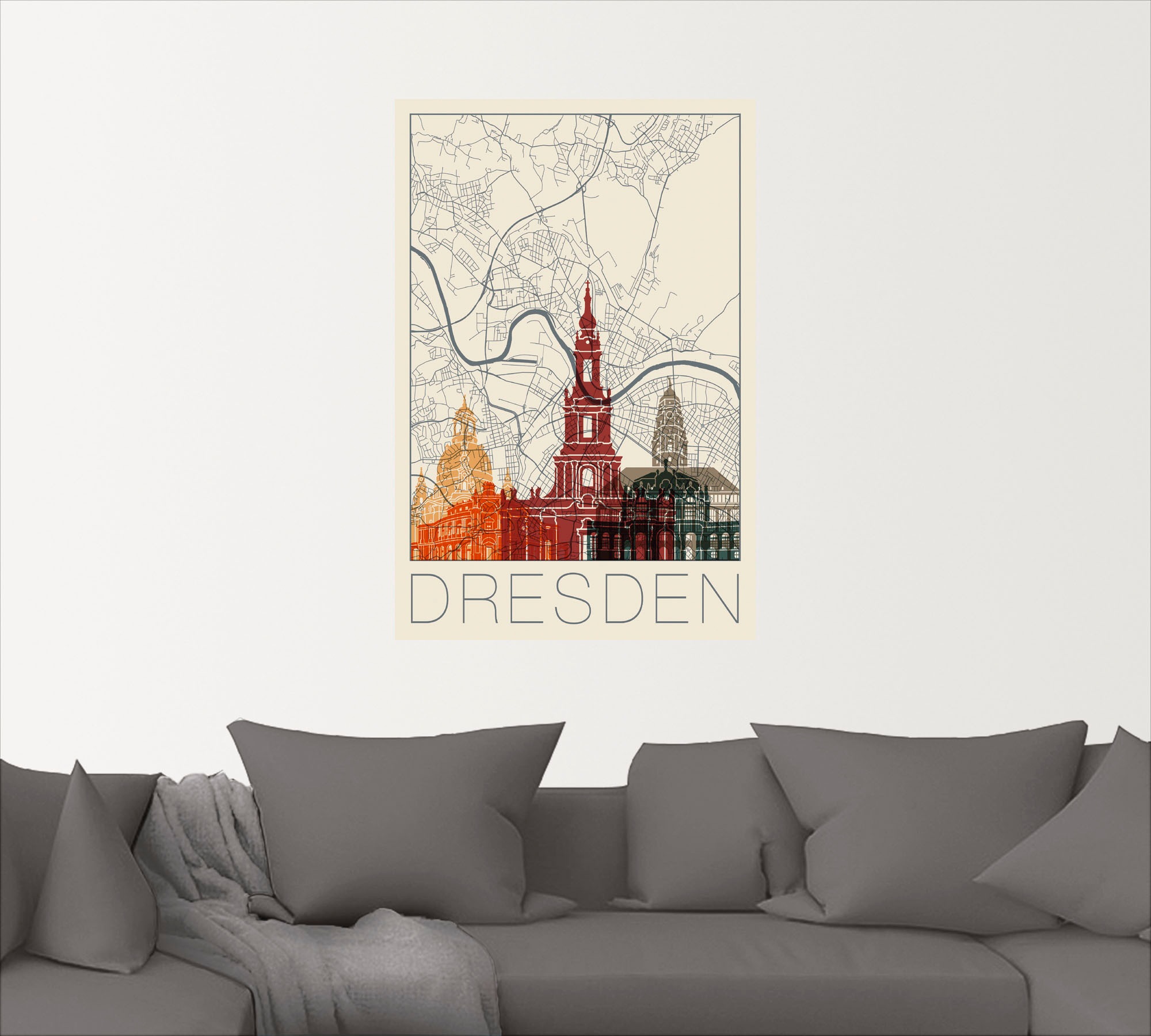 Artland Wandbild »Retro Karte Dresden«, Deutschland, (1 St.), als Alubild, Leinwandbild, Wandaufkleber oder Poster in versch. Größen