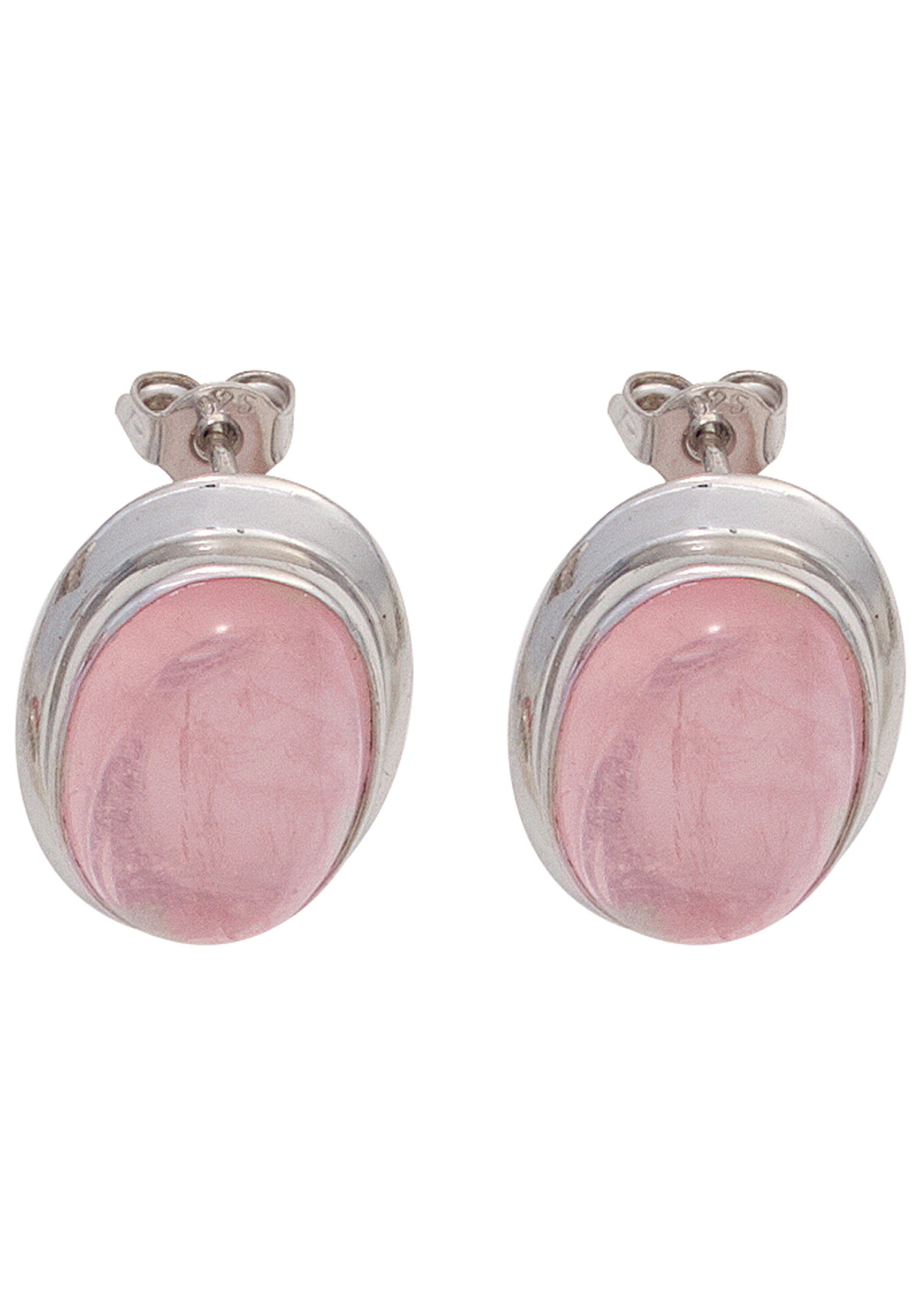 JOBO Paar Ohrstecker »Ohrringe Silberohrringe oval 18 mm« 925 Silber mit Rosenquarz