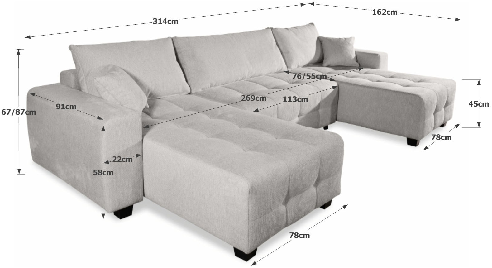 COLLECTION AB Wohnlandschaft »Bella U-Form, Breite 314 cm« Wonlandschaft, Schlaffunktion,Bonnelfederkern,Rückenkissen