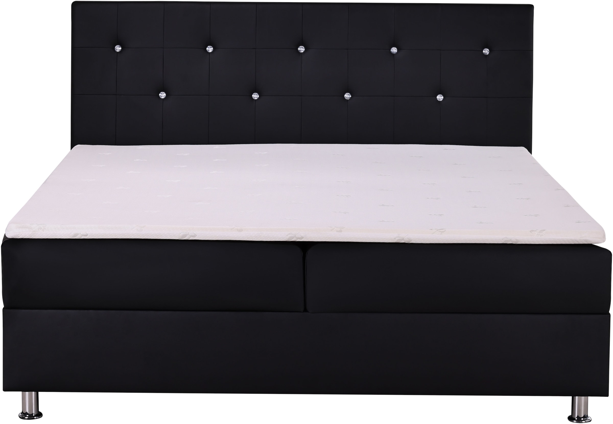 Home affaire Boxbett »Big Noux aus schwarzem Kunstleder mit Kristallsteinen im Kopfteil« inkl. Bettkasten, erhältlich in der Größe 180x200cm