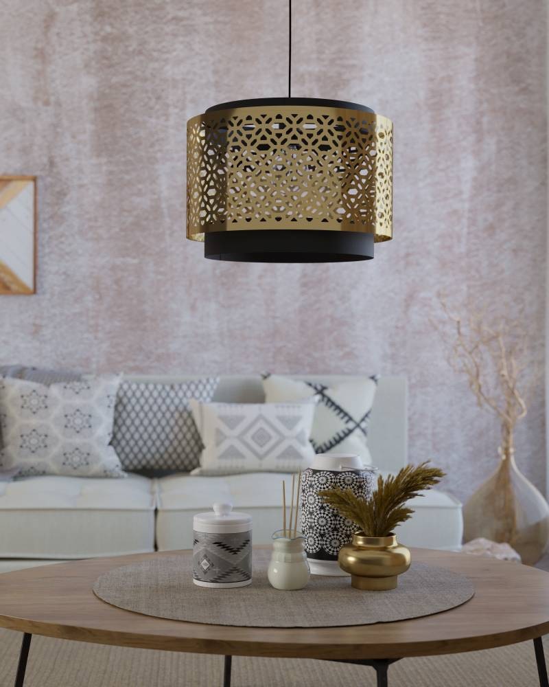 EGLO Hängeleuchte »SANDBACH Pendellampe, Stahl, E27, IP20, Wohnzimmerlampe, Retro, Lampe«, 1 flammig, Leuchtmittel E27 | ohne Leuchtmittel, Hängeleuchte, H110 x Ø42 cm, schwarz, messing, 1X40W exkl.