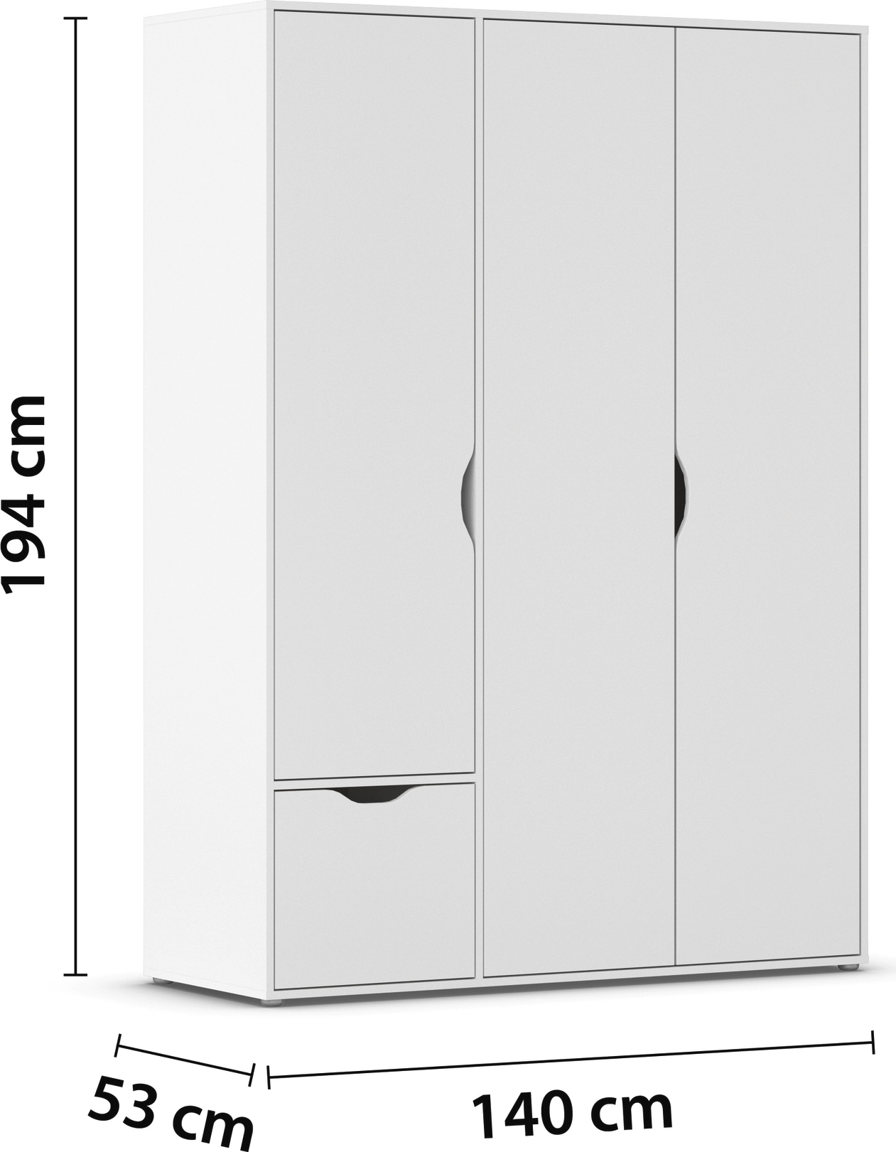 rauch Drehtürenschrank »Kleiderschrank Schrank Garderobe Wäscheschrank NARAI mit Schubladen«, (in 3 verschiedenen Ausstattungen BASIC/CLASSIC/PREMIUM), Griffausfräsungen für eine grifflose Optik TOPSELLER MADE IN GERMANY