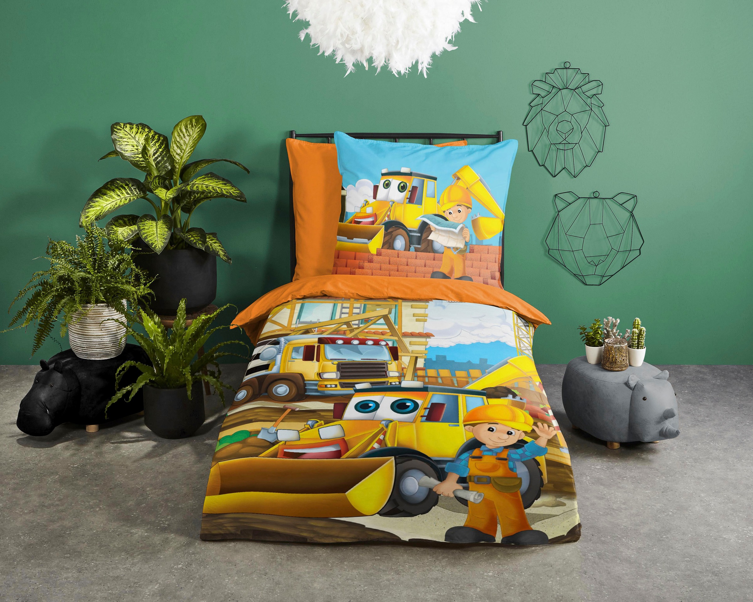 Kinderbettwäsche GOOD MORNING, bunt, Renforcé, Obermaterial: 100% Baumwolle, Bettwäsche, "Building", Baumwolle, 135x200, Reißverschluss, Wendeoptik,