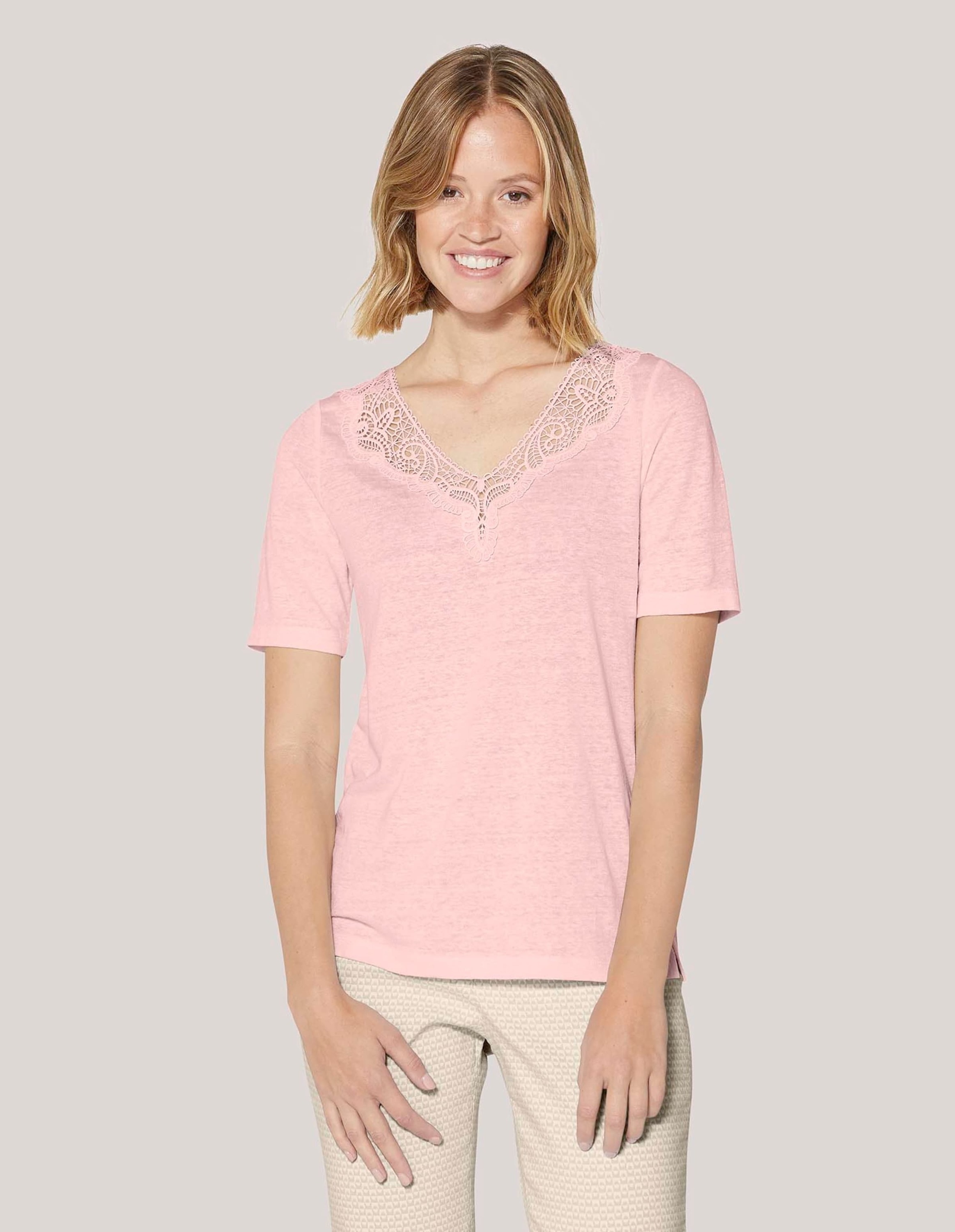 MADELEINE Kurzarmshirt "Shirt Kurzarm-Shirt aus Leinen mit feinem Spitzen-A günstig online kaufen