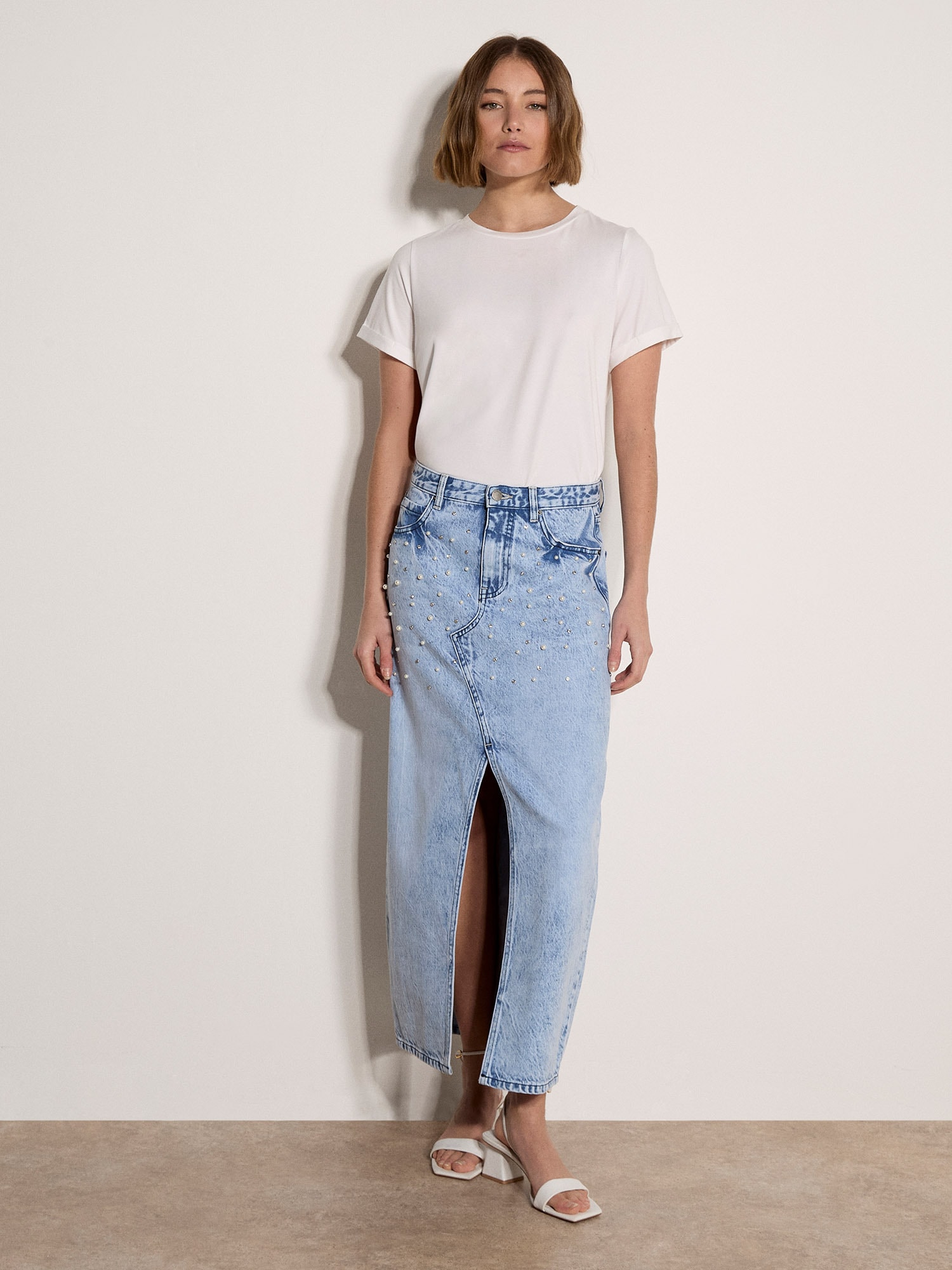 Apricot Jeansrock »Midi-Jeansrock mit Perlenverzierung« mit Perlenverzierung