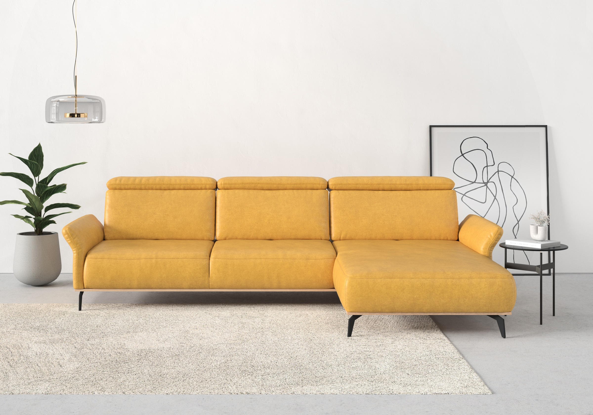 Places of Style Ecksofa »Fjord L-Form«, massiv, wahlweise mit Armlehnfunktion, Kopf- Sitztiefenverstellung