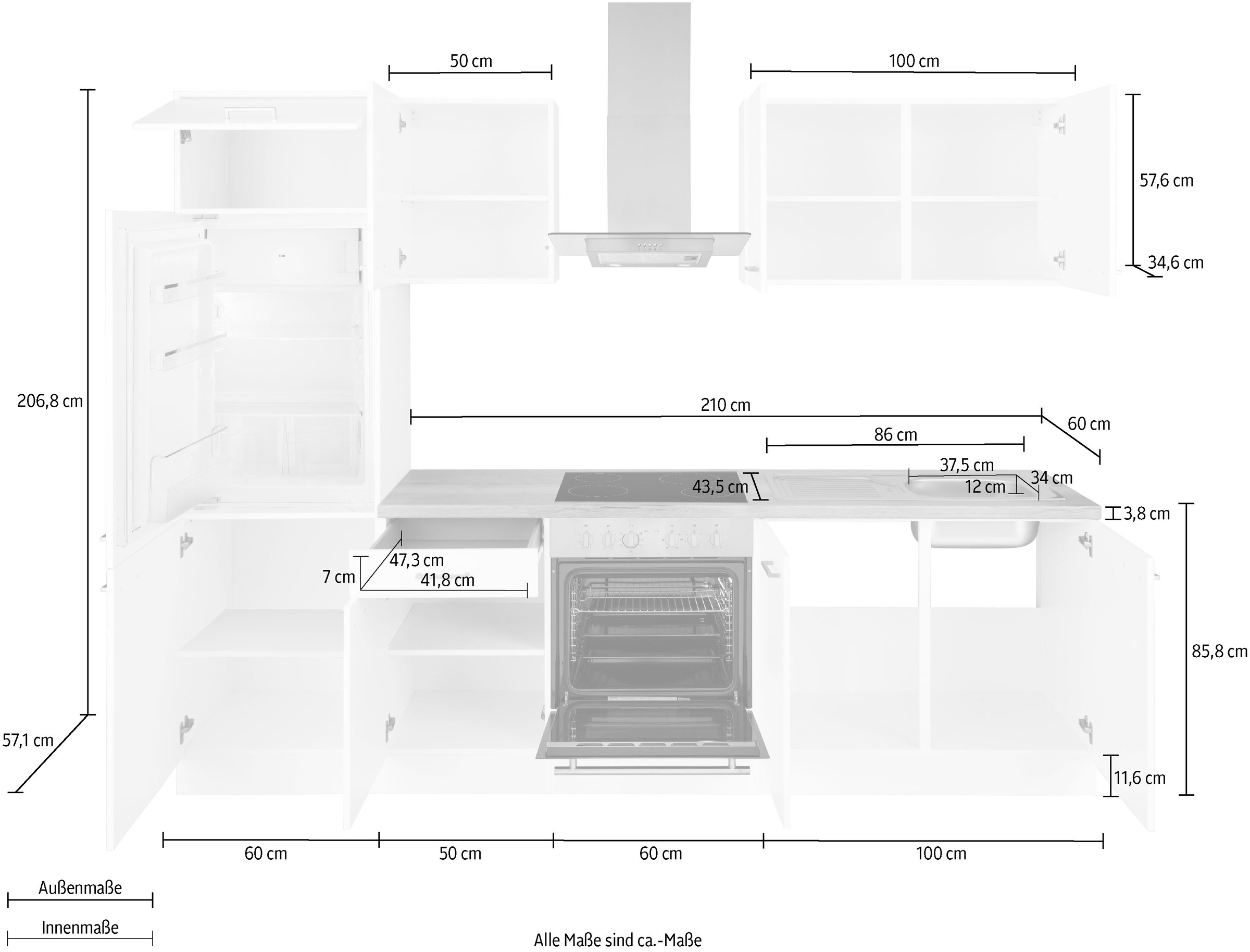 OPTIFIT Küchenzeile »Iver«, 270 cm breit, inkl. Elektrogeräte der Marke  HANSEATIC, wahlweise mit oder ohne vollintegrierbaren Geschirrspüler  bestellen | BAUR