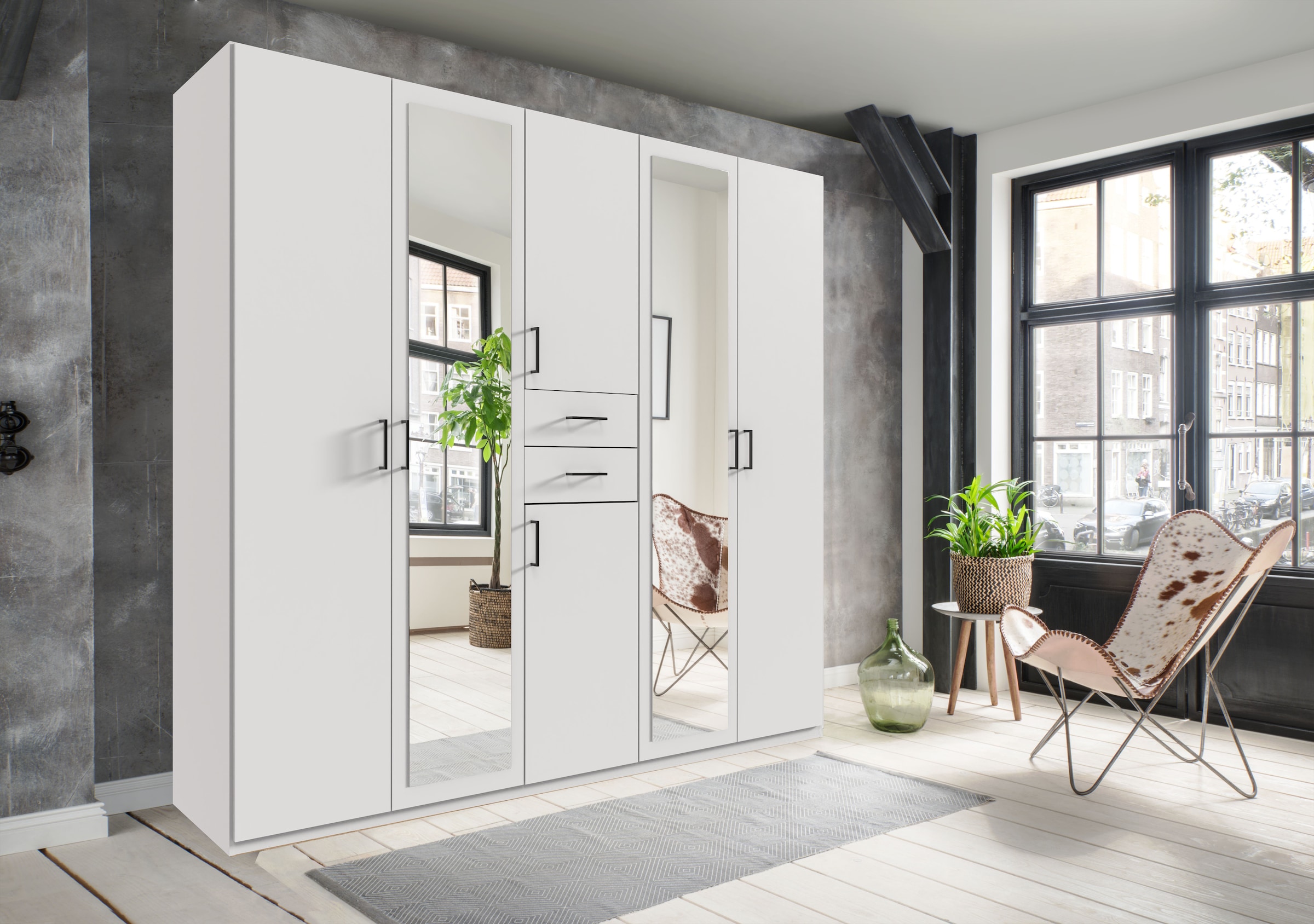Wimex Kleiderschrank »Diver Drehtürenschrank mit Spiegel, 180, 225 o. 270cm breit«, Bestseller Schlafzimmerschrank wahlweise 3 Innenausstattungen