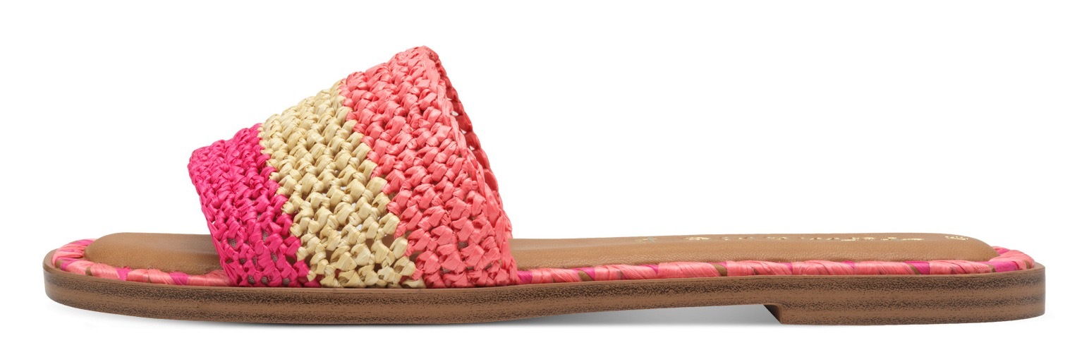 Tamaris Pantolette, Blockabsatz, Sommerschuh, Strandschuh, zweifarbige Bast-Umrandung