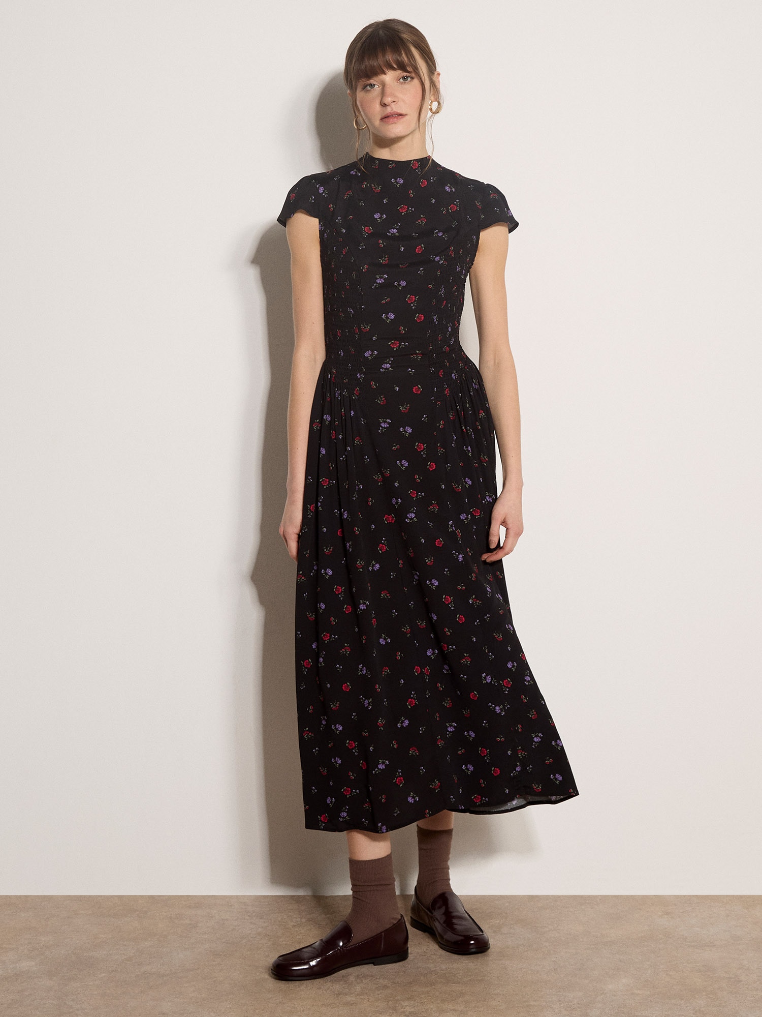 Apricot Minikleid "Geblümtes kurzes Kleid" mit Smokdetails
