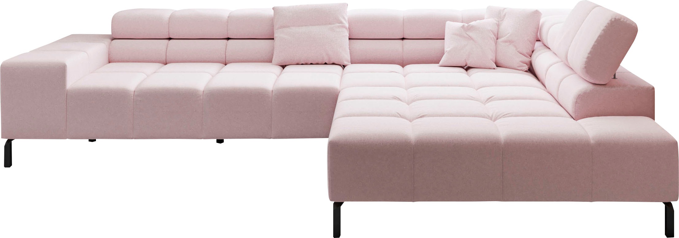 INOSIGN Ecksofa »Ancona New, wahlweise motorische Sitztiefenverstellung, auch in Cord«, feine Steppung, mit Kopfteilverstellung, 3 Zierkissen, L-Form