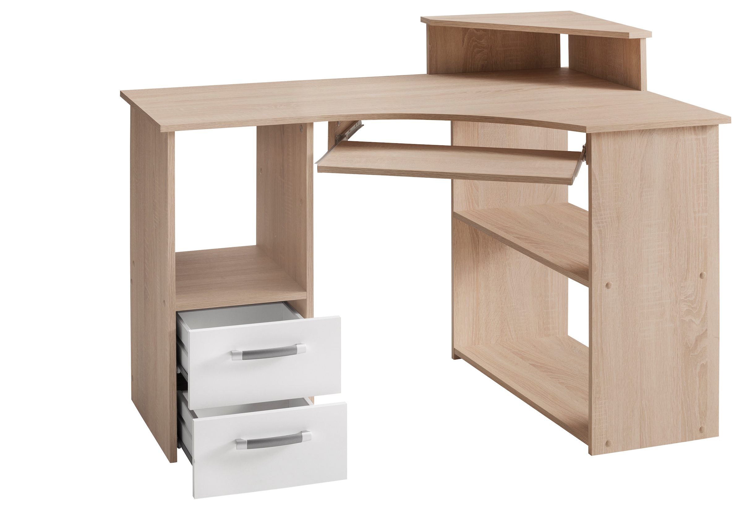 VOGL Möbelfabrik Schreibtisch »Sam« Eckschreibtisch, Tastaturauszug, Monitoraufsatz & opt. Towerfach