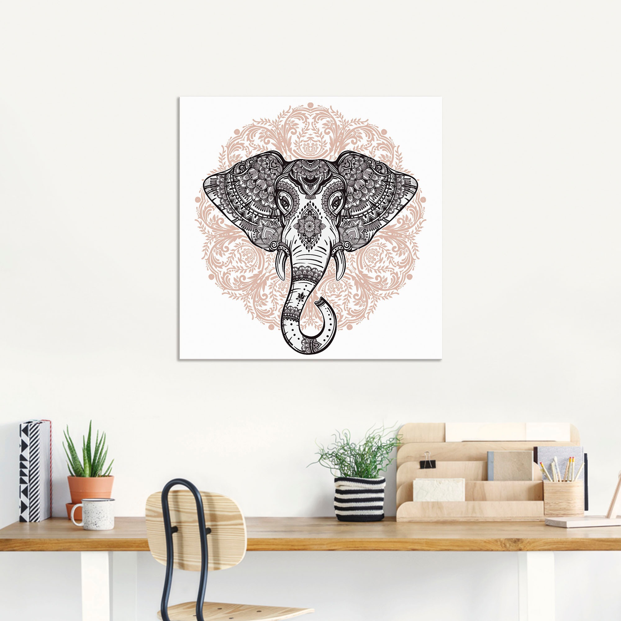 Artland Wandbild »Vintage Mandala Elefant«, Wildtiere, (1 St.), als Leinwandbild, Poster, Wandaufkleber in verschied. Größen