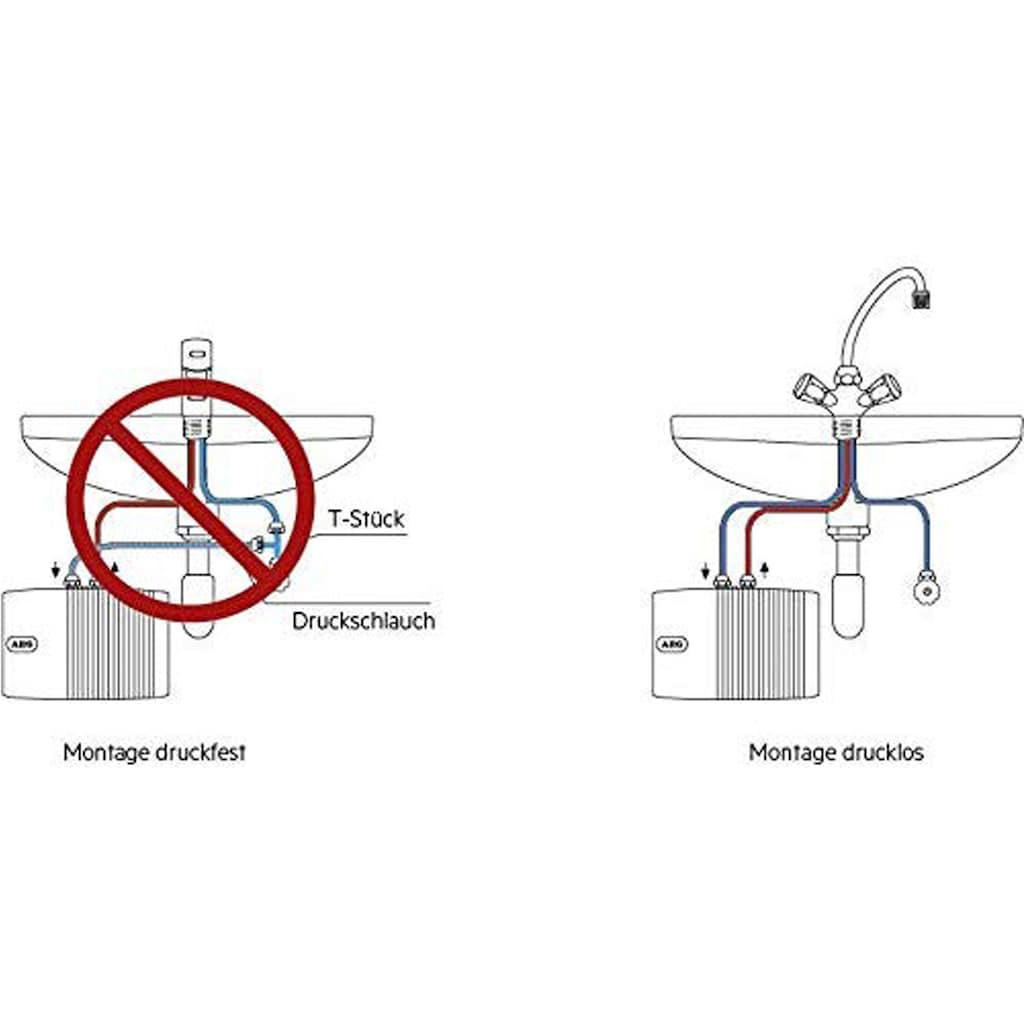 AEG-Haustechnik Klein-Durchlauferhitzer »MTH 350 f. Handwaschbecken, 3,5 kW, m. Stecker«, Hydraulisch, untertisch, mit Armatur, steckerfertig
