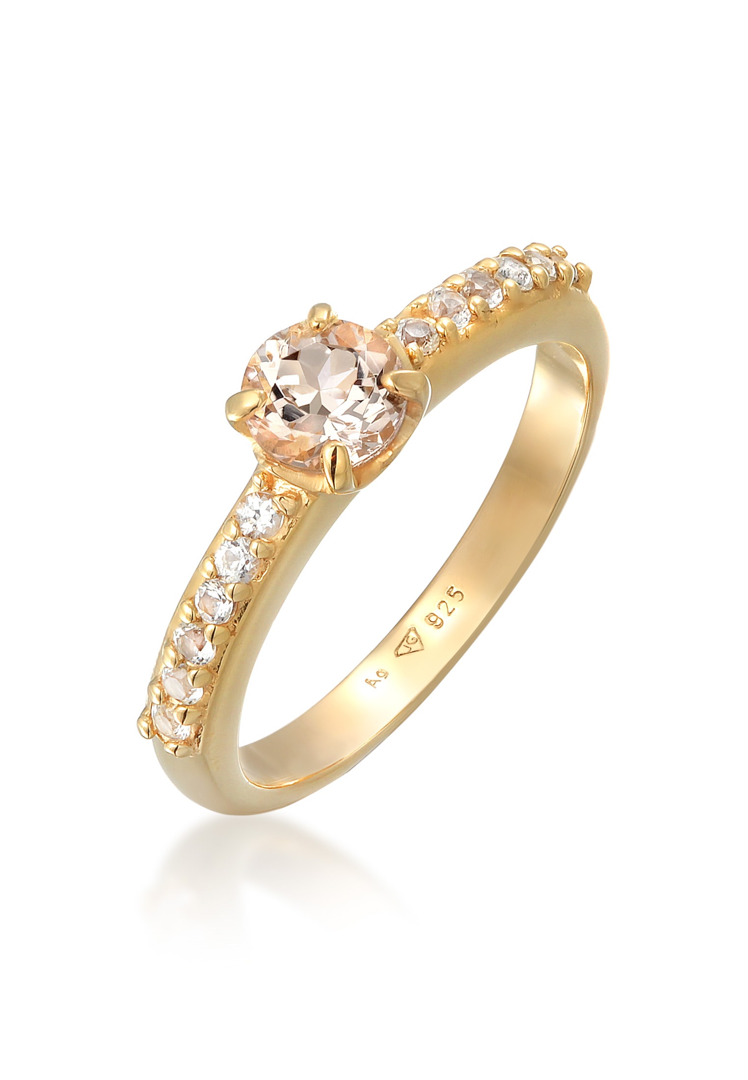"Silberring ELLI PREMIUM ""Ring Topas Morganit Verlobungsring 925 Silber"" Gr. 52, gold, Fingerringe, Damen, 52, Silber 925 (Sterlingsilber)